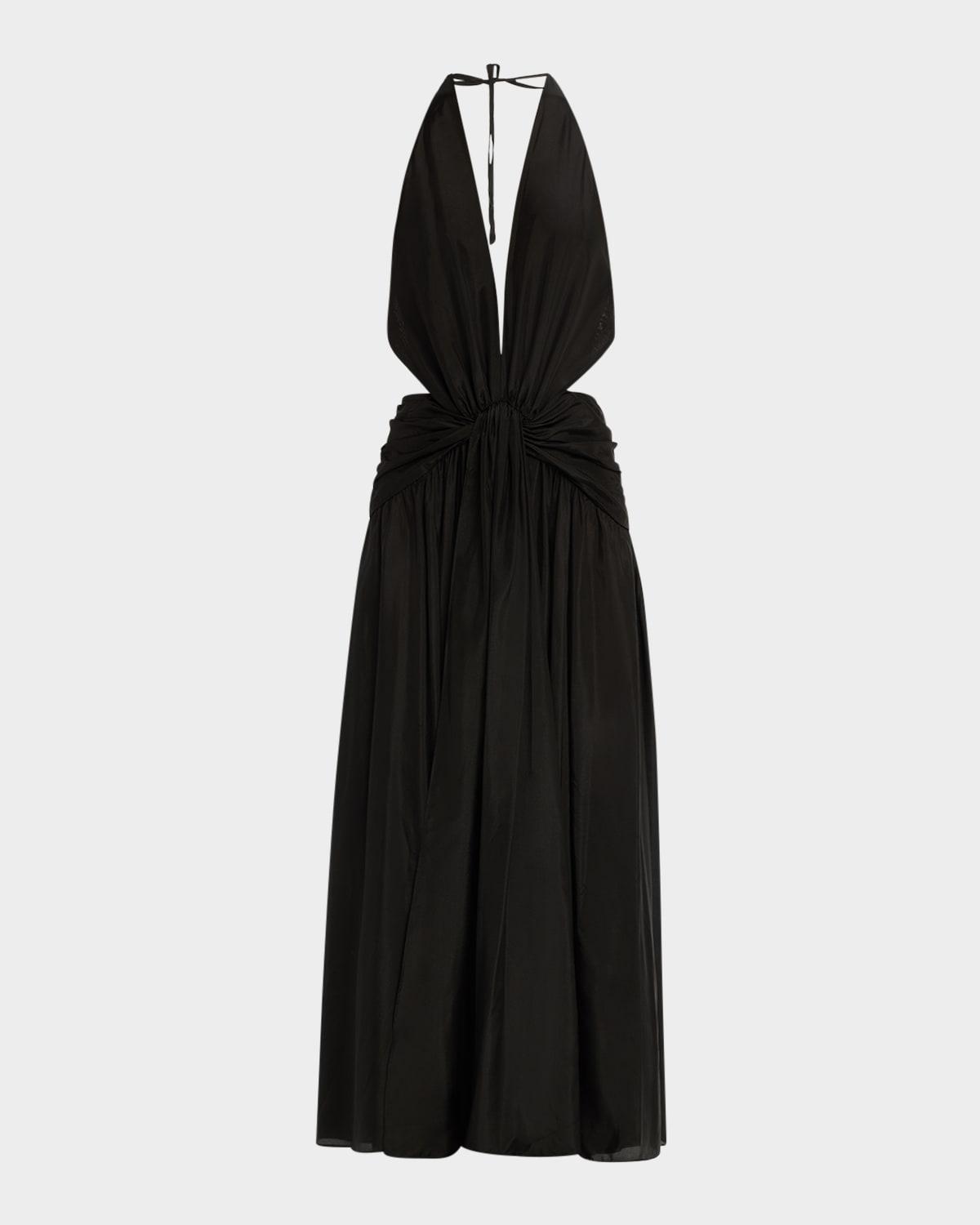 rhiannon plunge halter maxi dress