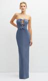 rhinestone bow trimmed peek-a-boo deep-v maxi dress with pencil skirt