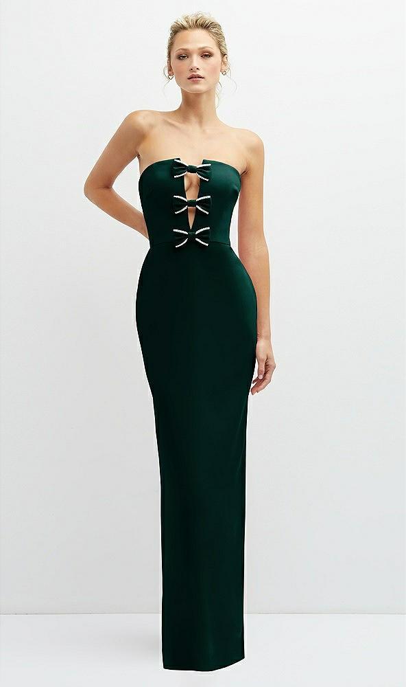 rhinestone bow trimmed peek-a-boo deep-v maxi dress with pencil skirt