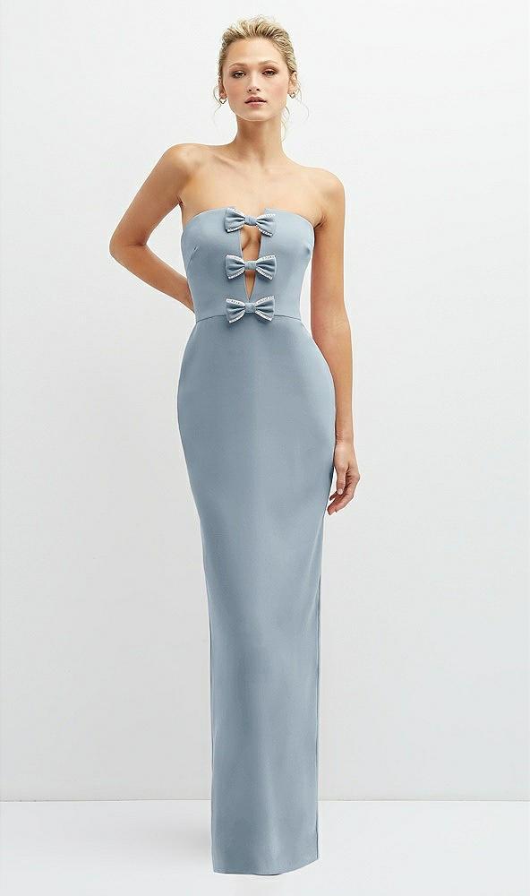 rhinestone bow trimmed peek-a-boo deep-v maxi dress with pencil skirt