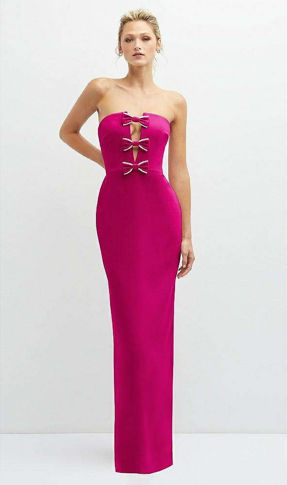 rhinestone bow trimmed peek-a-boo deep-v maxi dress with pencil skirt