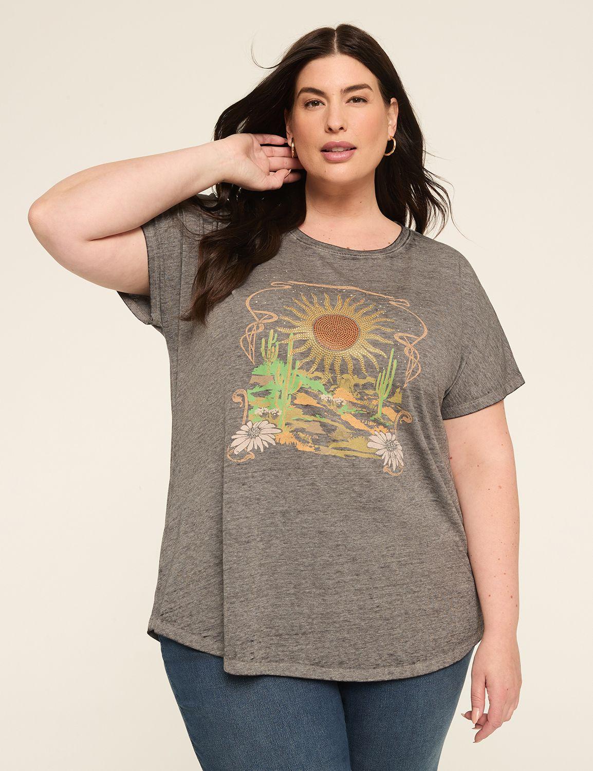 rhinestone cactus sun dolman-sleeve graphic tee