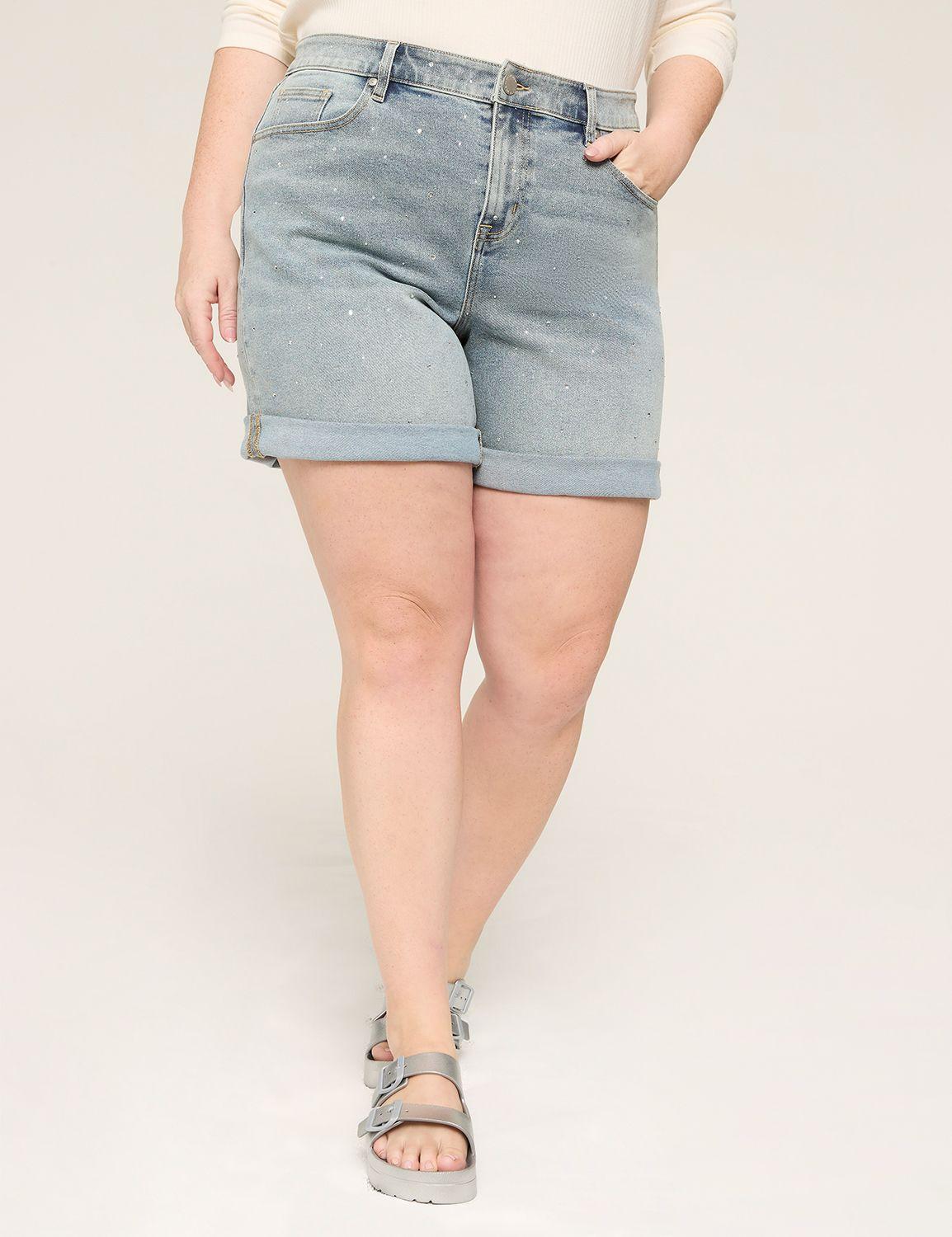 rhinestone embellished boyfriend fit jean short - 5.5" inseam