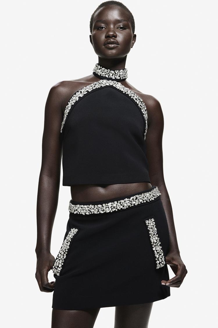 rhinestone-embellished halterneck top