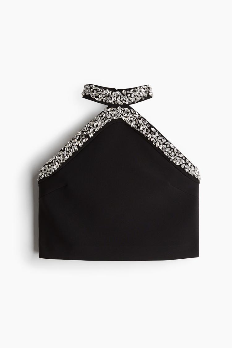 rhinestone-embellished halterneck top