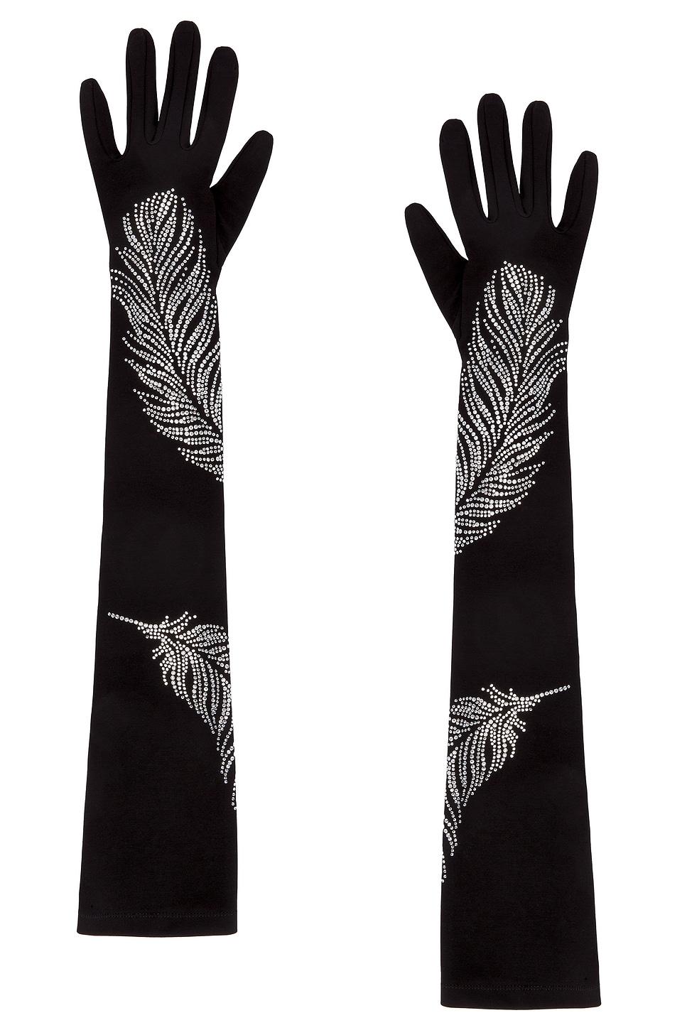 rhinestone feather long gloves