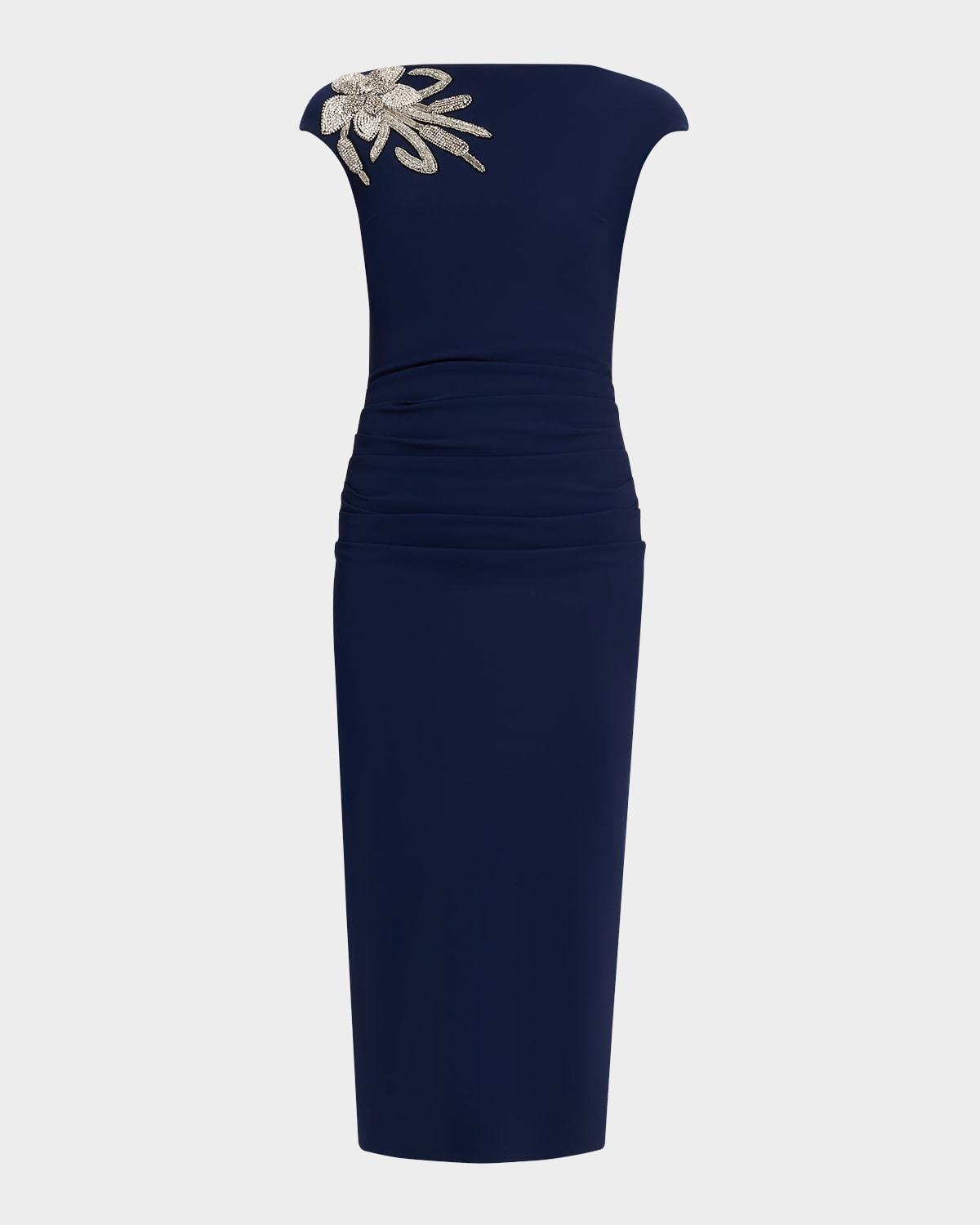 rhinestone flower-embellished midi dress