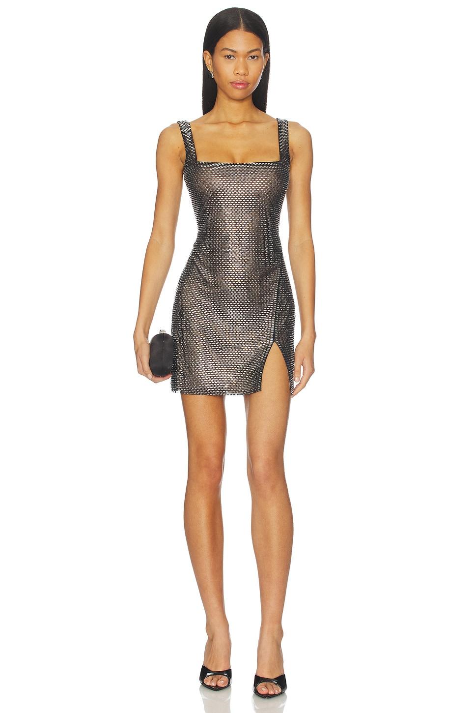 rhinestone mesh mini dress