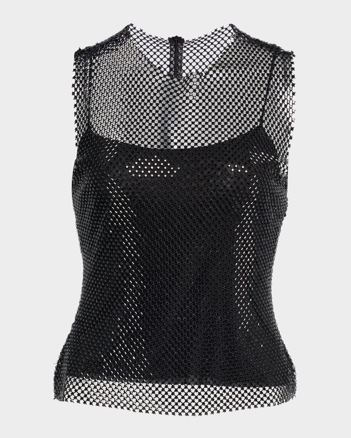 rhinestone mesh sleeveless blouse
