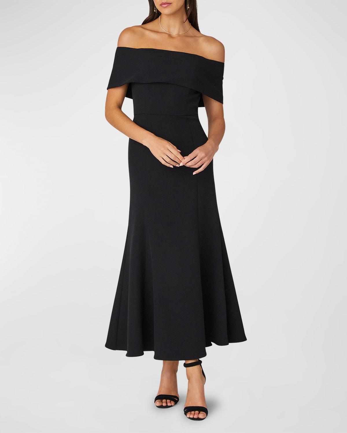 ria off-shoulder stretch crepe maxi dress