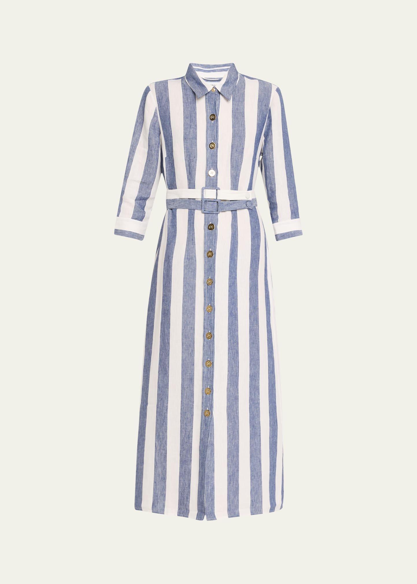 riad striped linen midi shirtdress