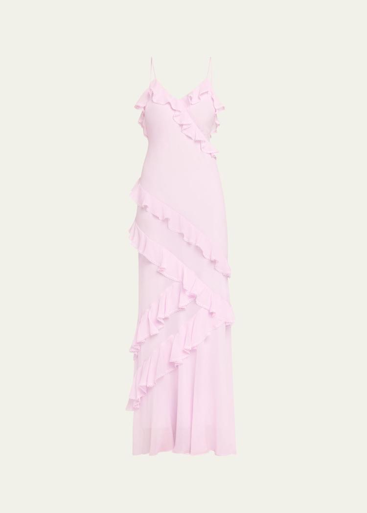 rialto asymmetric ruffle maxi dress