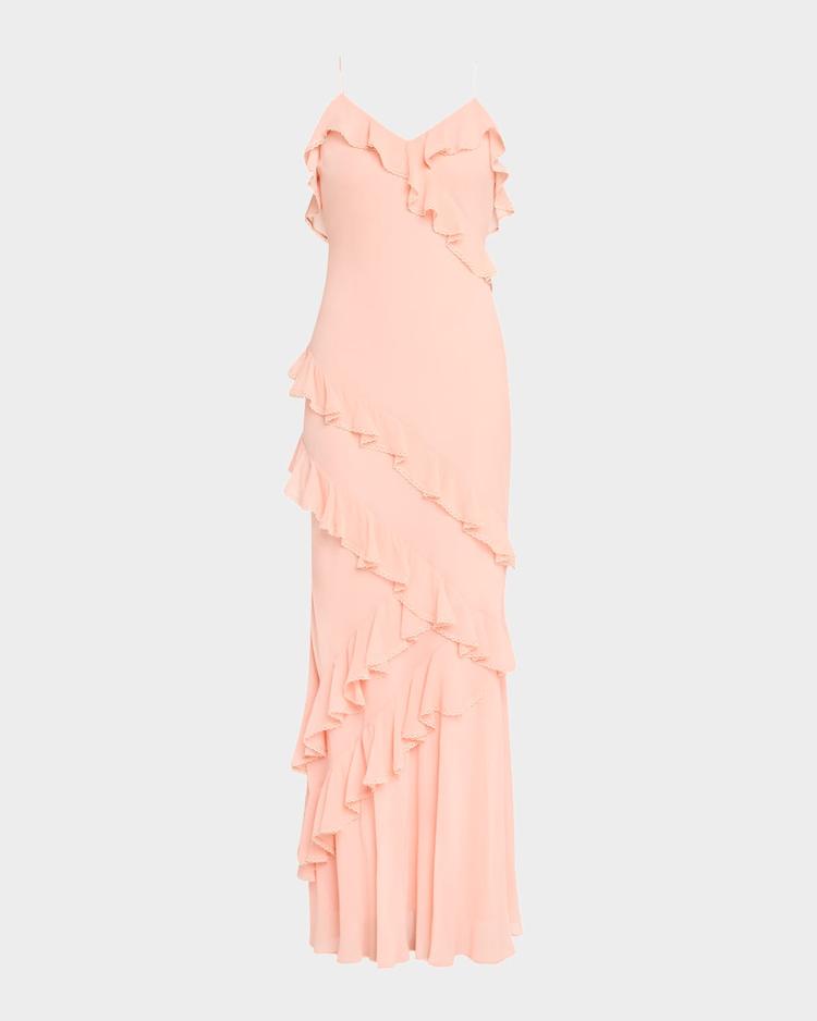 rialto asymmetric ruffle maxi dress