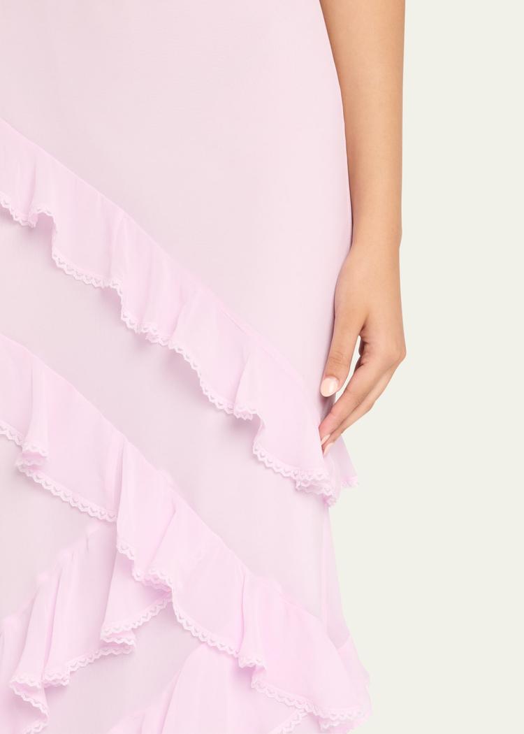 rialto asymmetric ruffle maxi dress