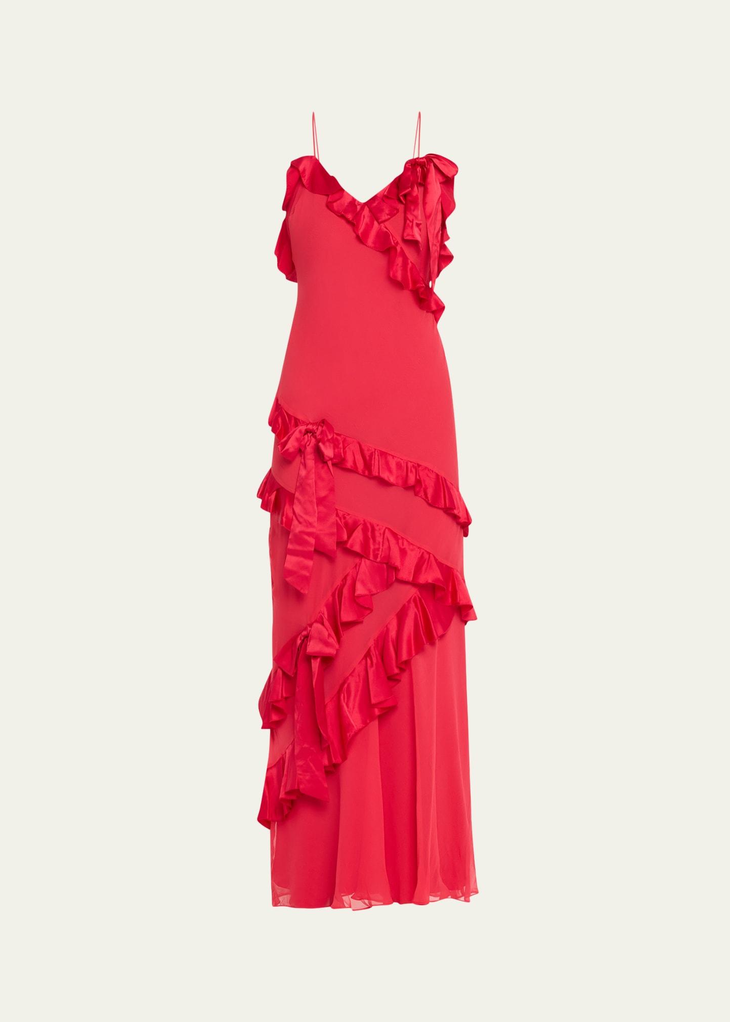rialto silk ruffle maxi dress