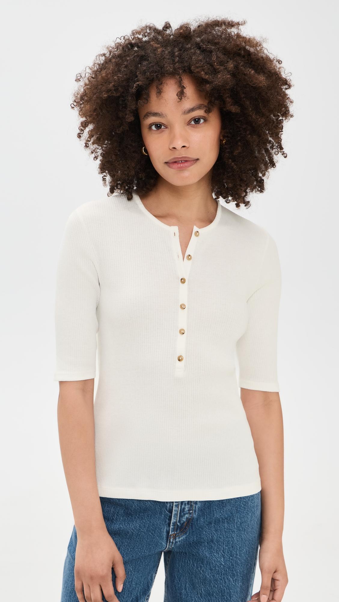 rib elbow sleeve henley tee