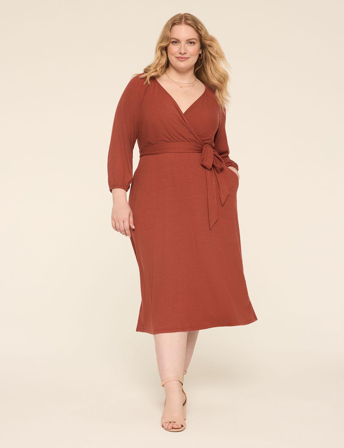 rib faux-wrap midi dress