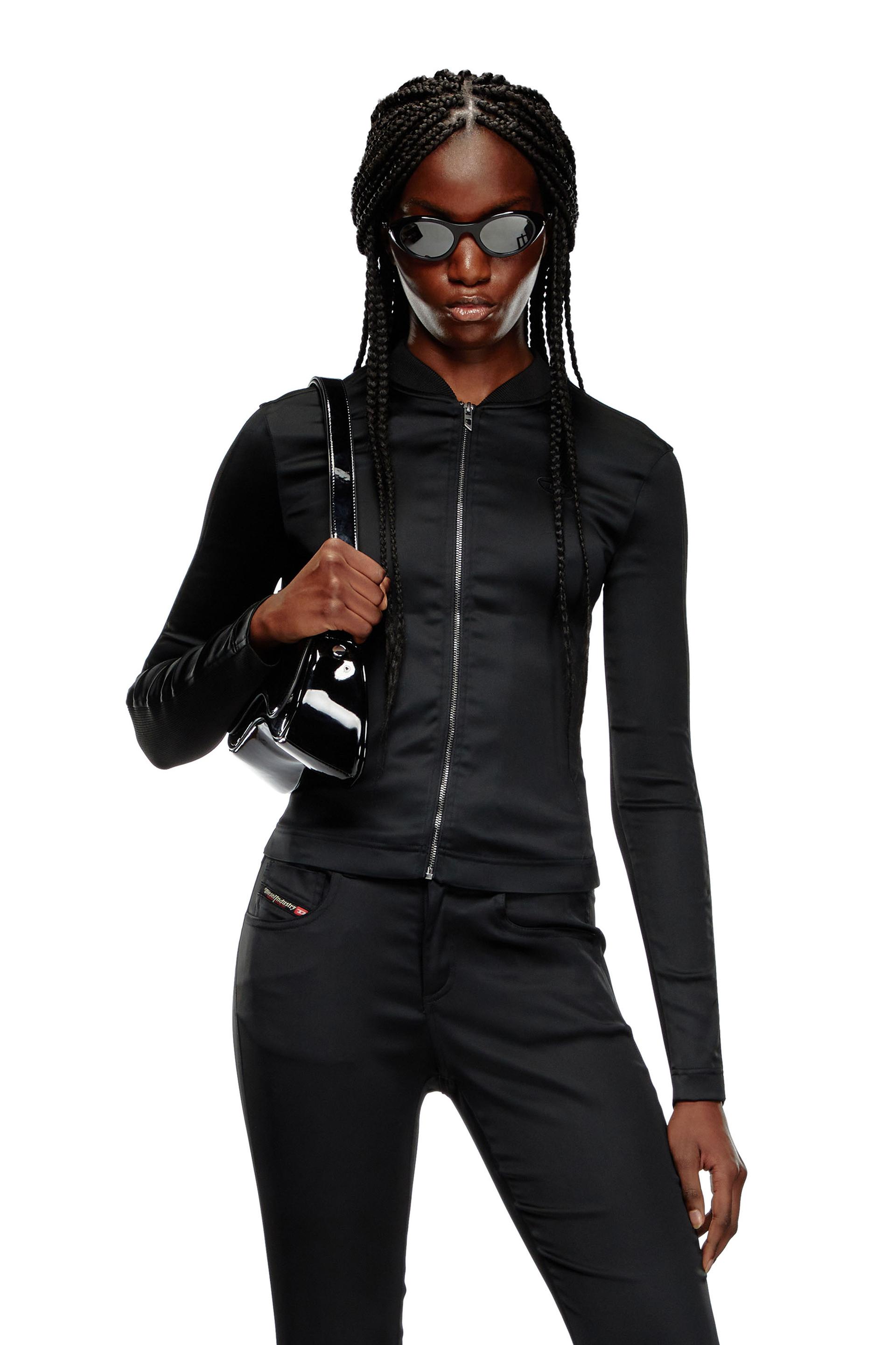 rib-knit and stretch satin jacket