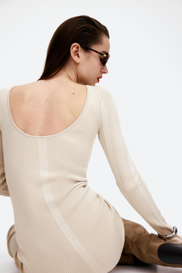 rib-knit bodycon dress with low-cut back