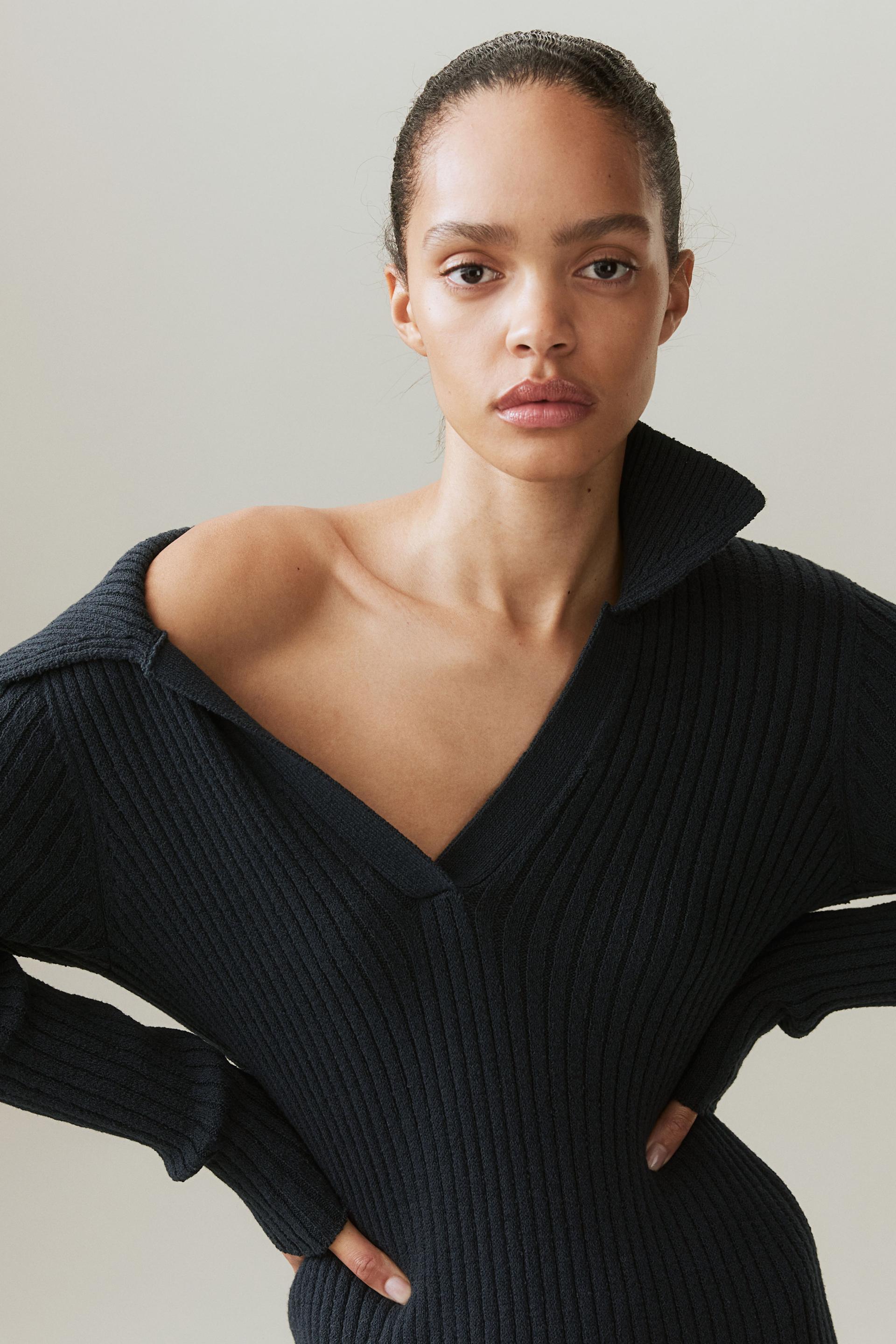rib-knit collared dress