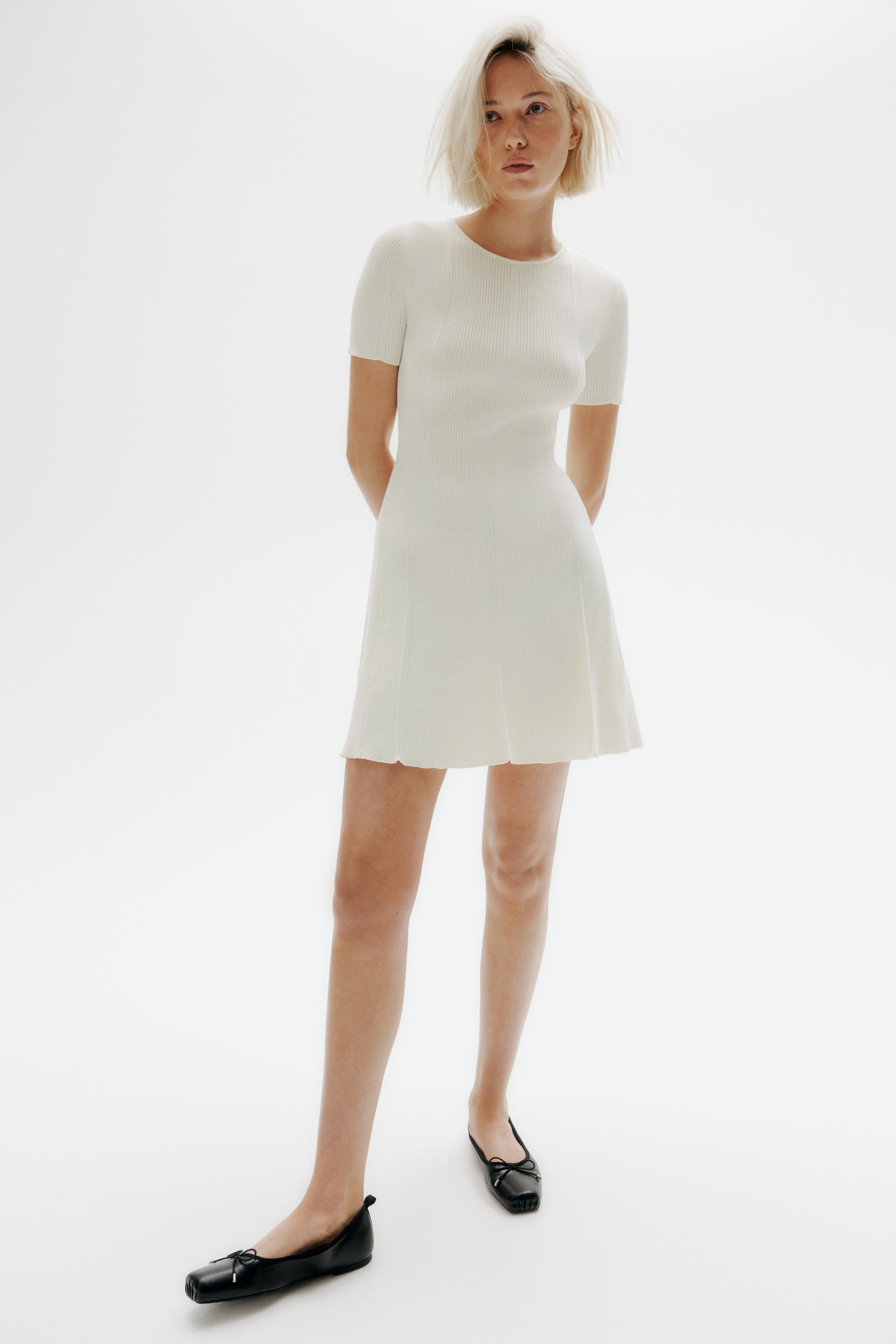 rib-knit dress with flared skirt
