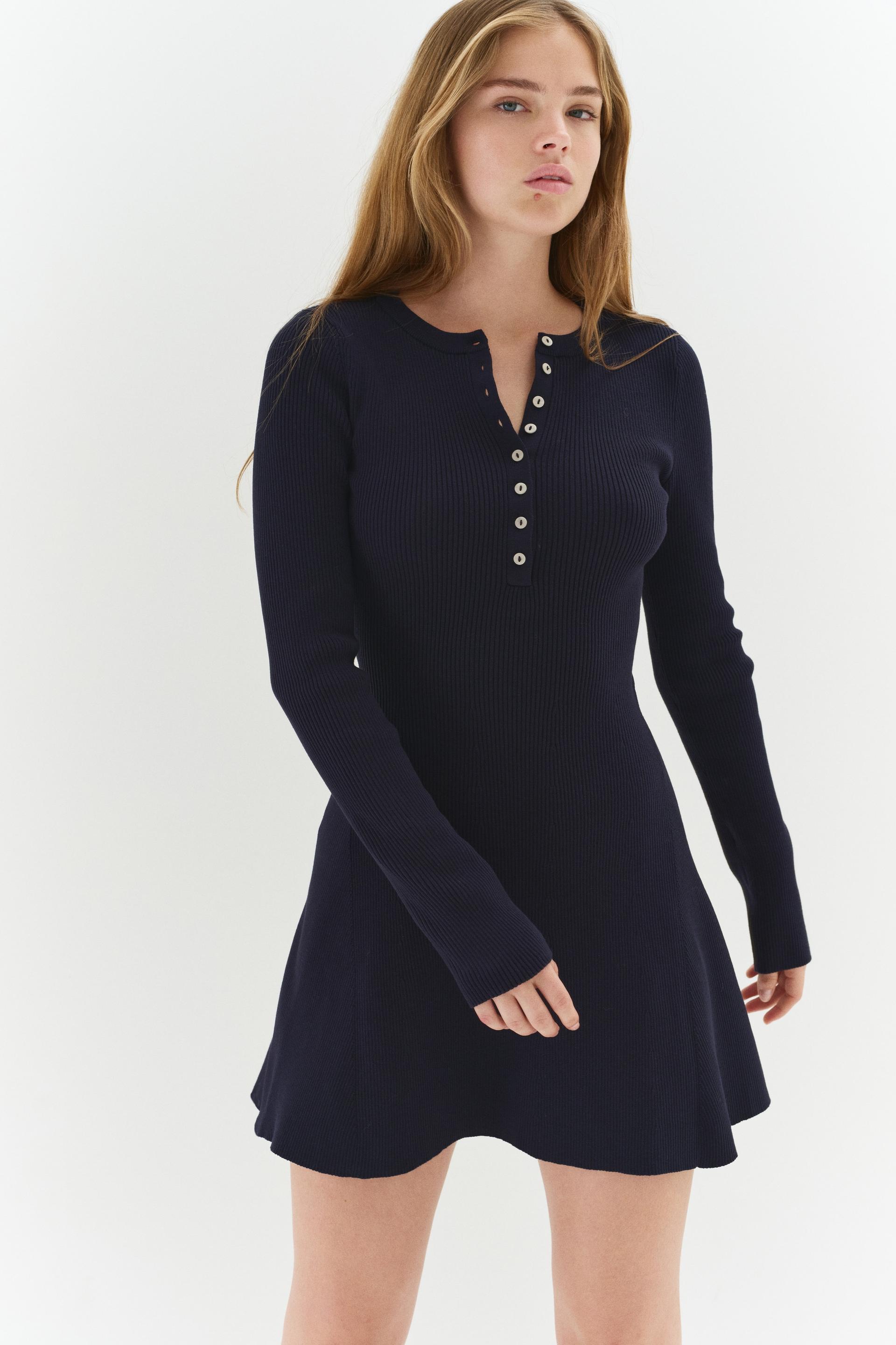 rib-knit dress with flared skirt