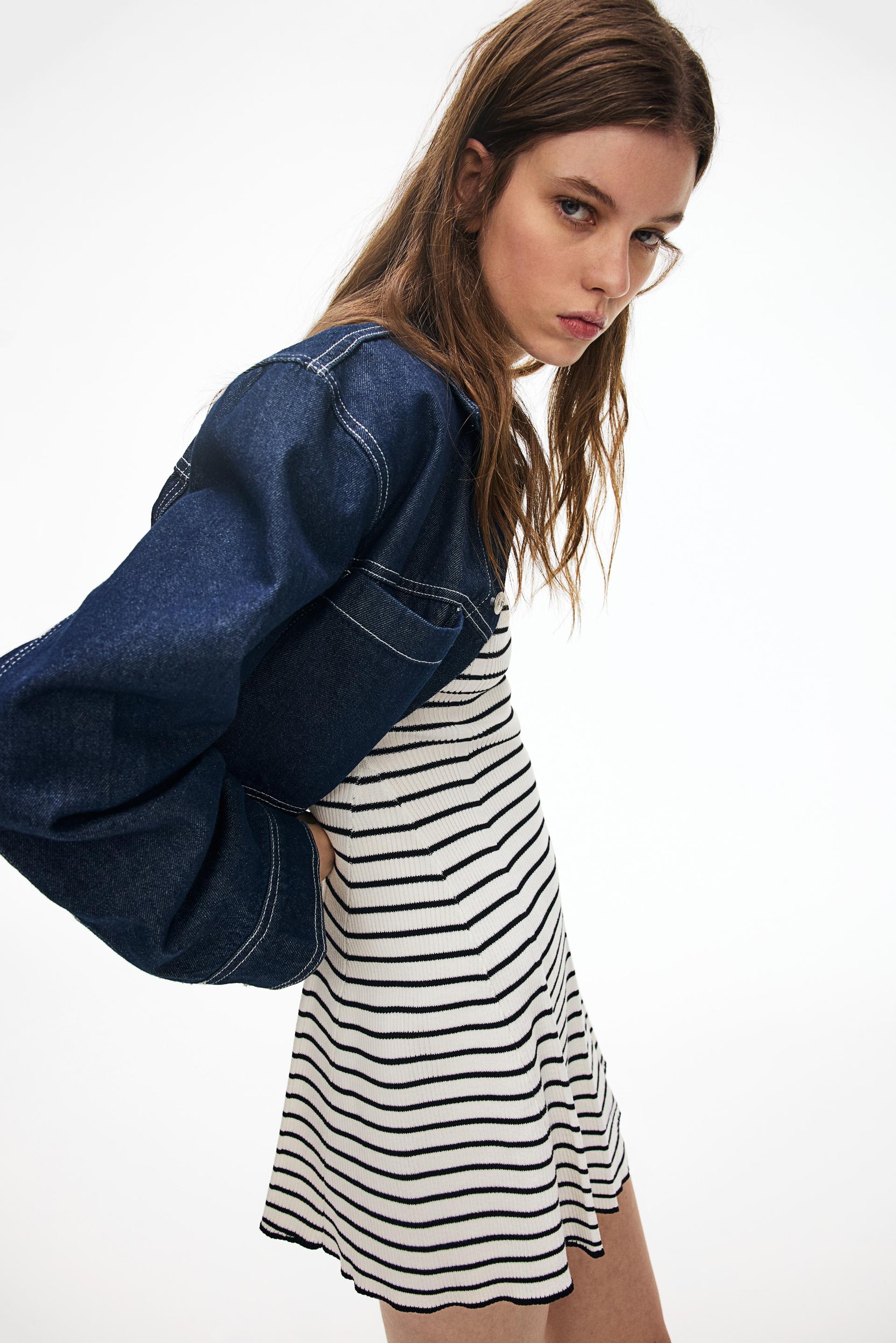 rib-knit dress with flared skirt