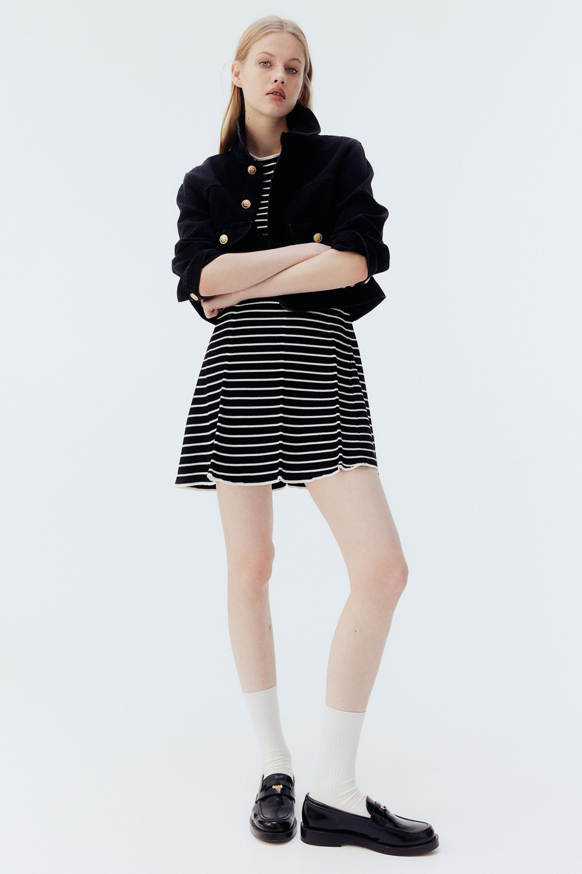 rib-knit dress with flared skirt