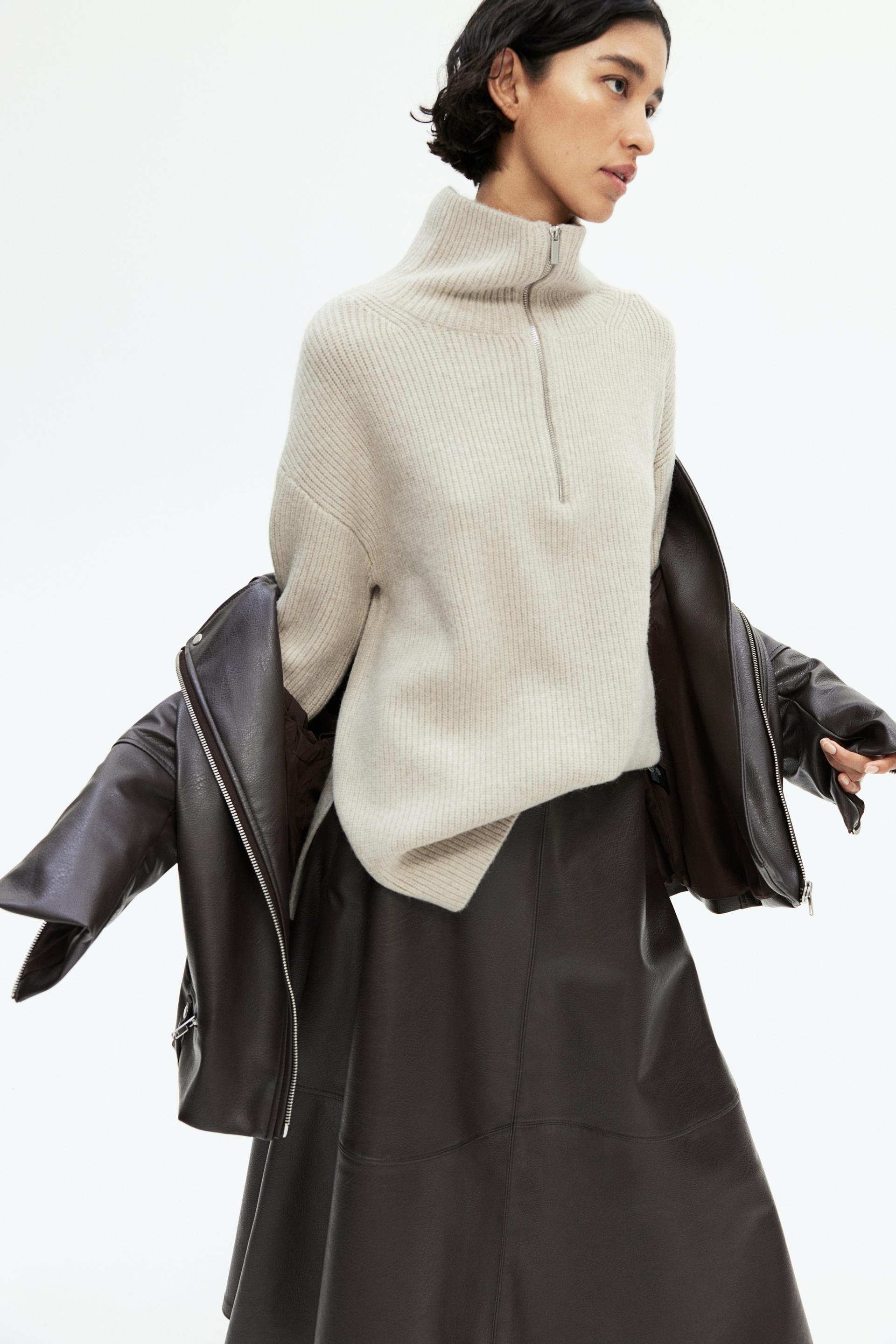 rib-knit half-zip sweater