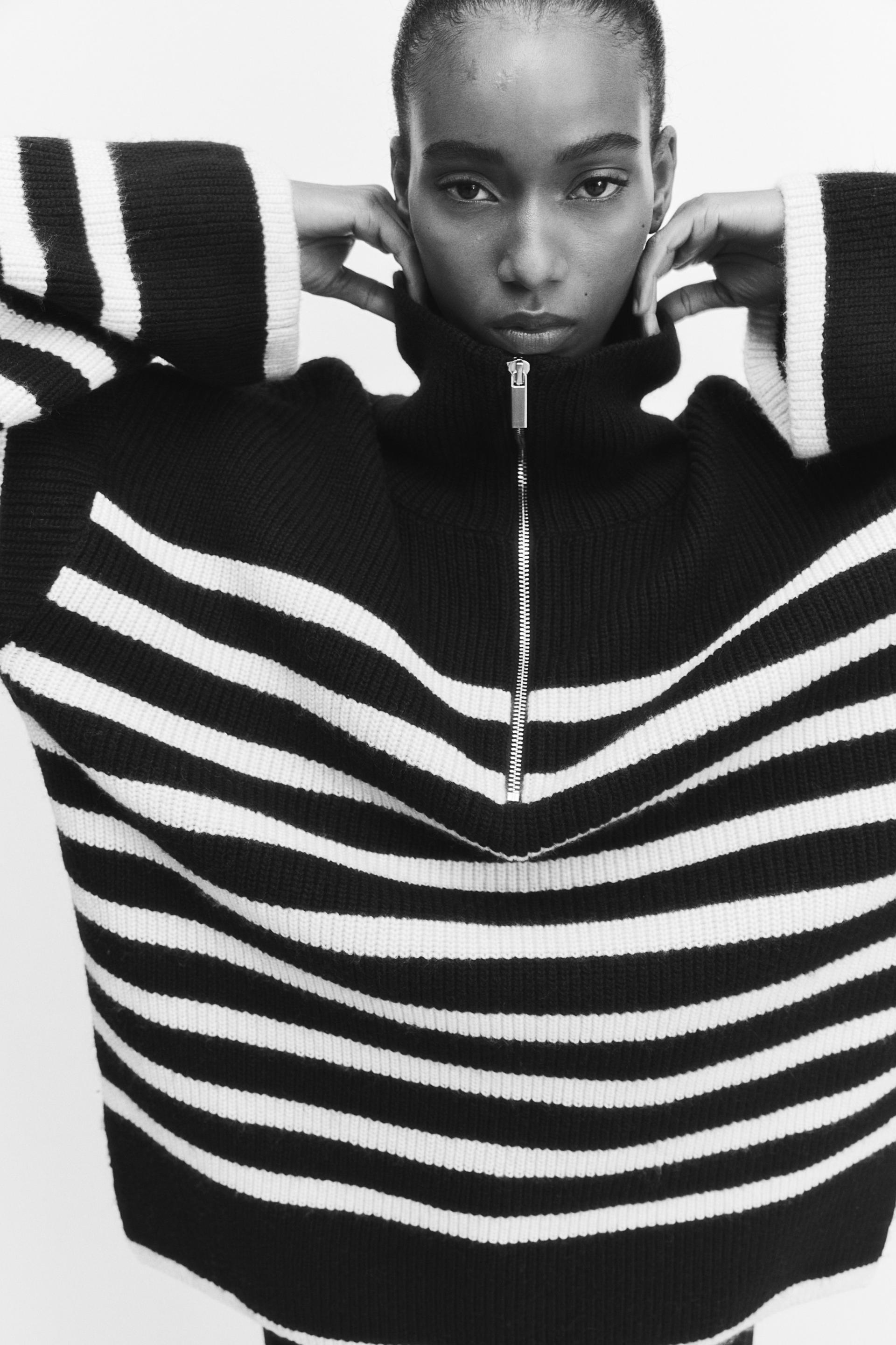 rib-knit half-zip sweater