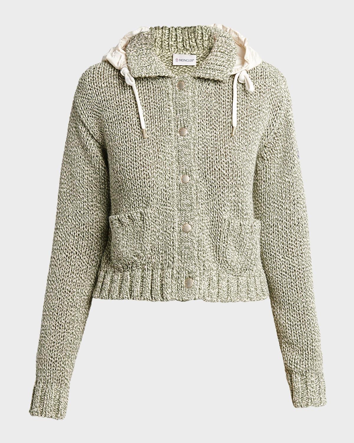 rib-knit hooded cardigan