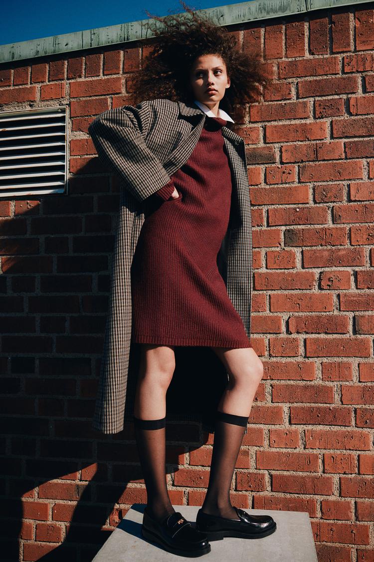 rib-knit mock turtleneck dress
