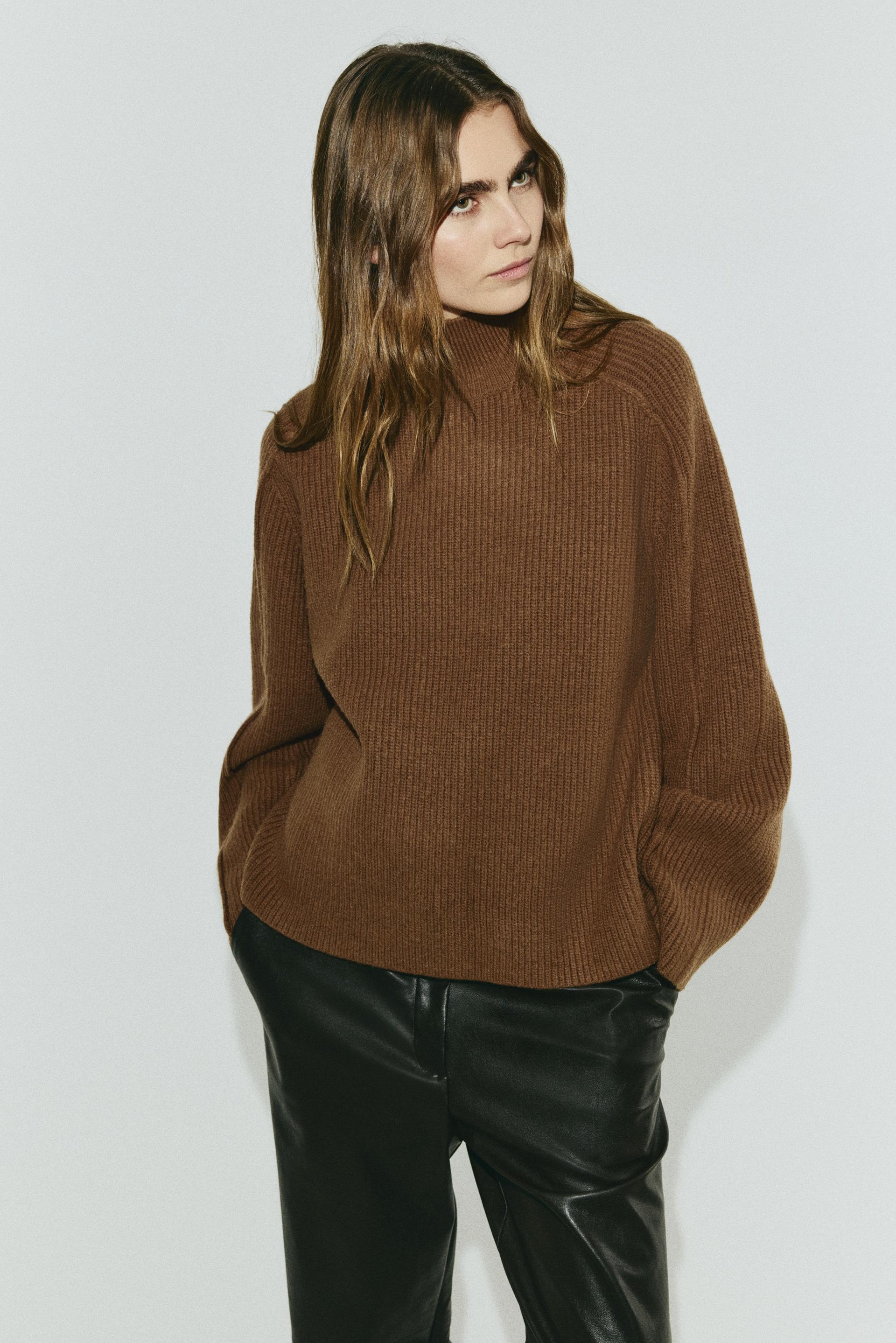rib-knit mock turtleneck sweater