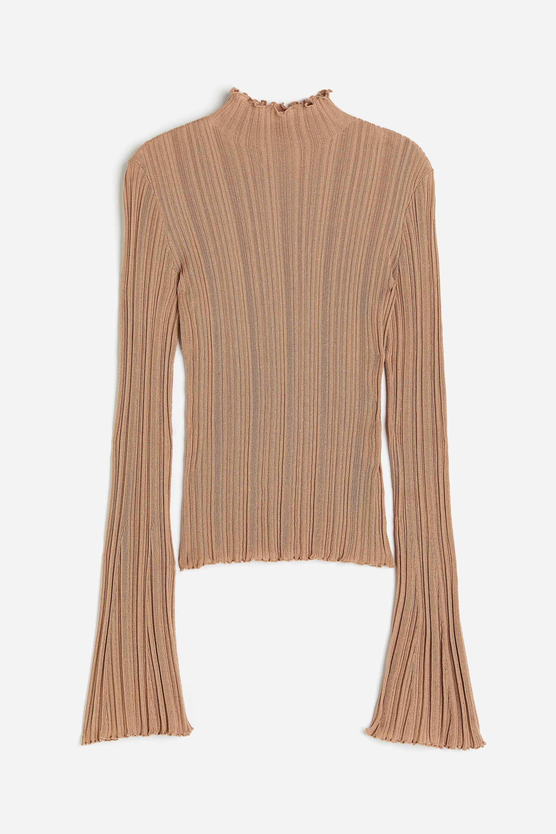 rib-knit mock turtleneck top