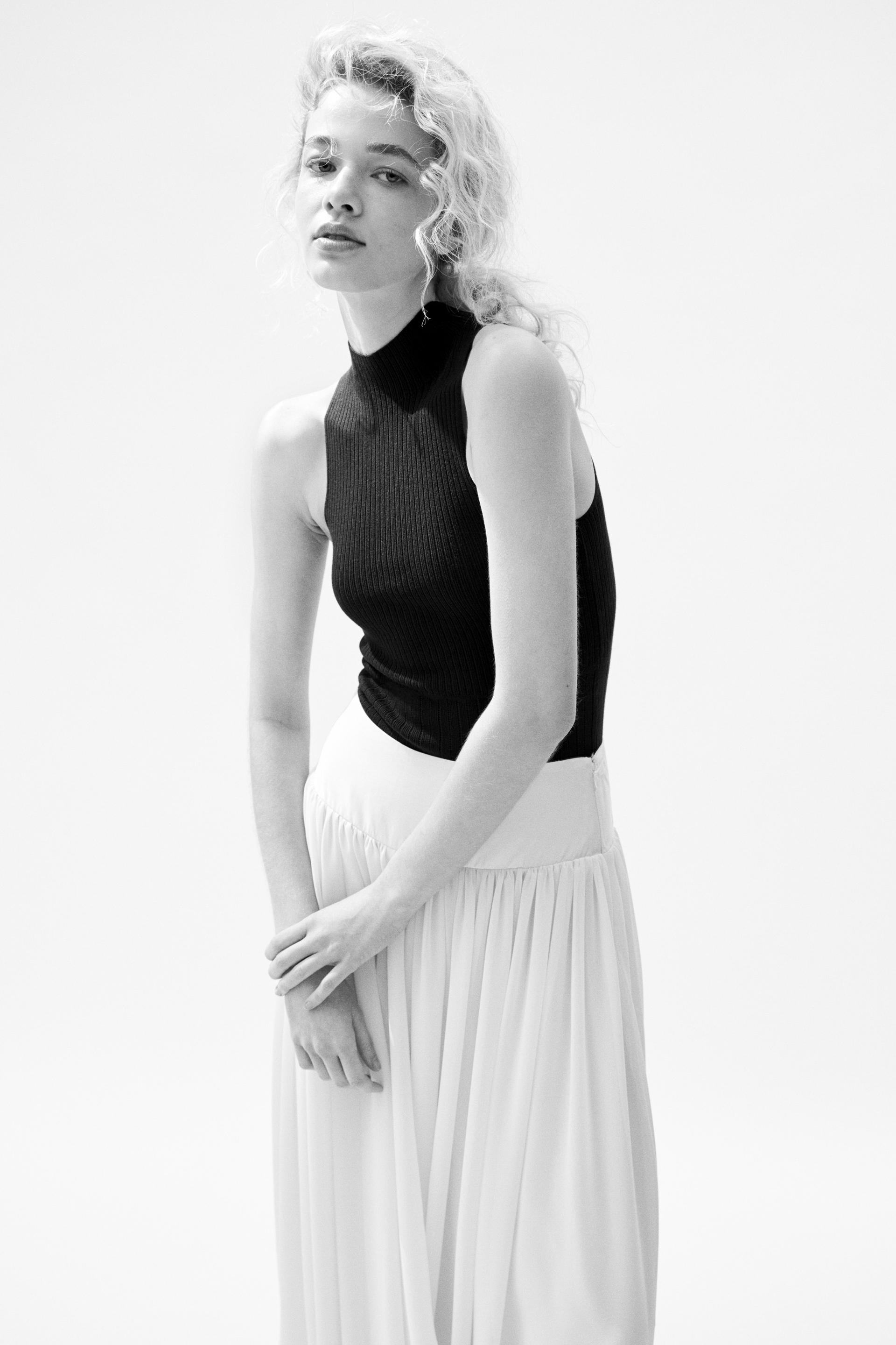rib-knit mock turtleneck top
