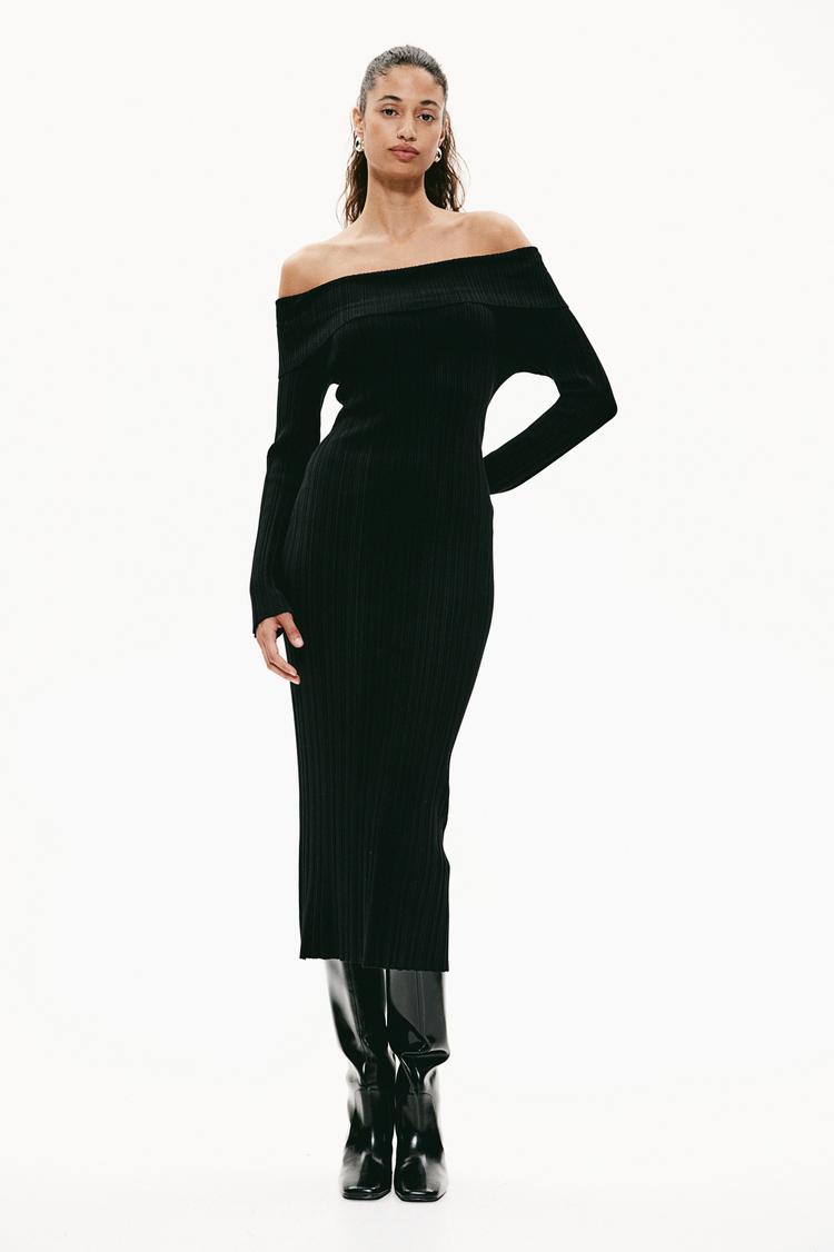 rib-knit off-the-shoulder dress