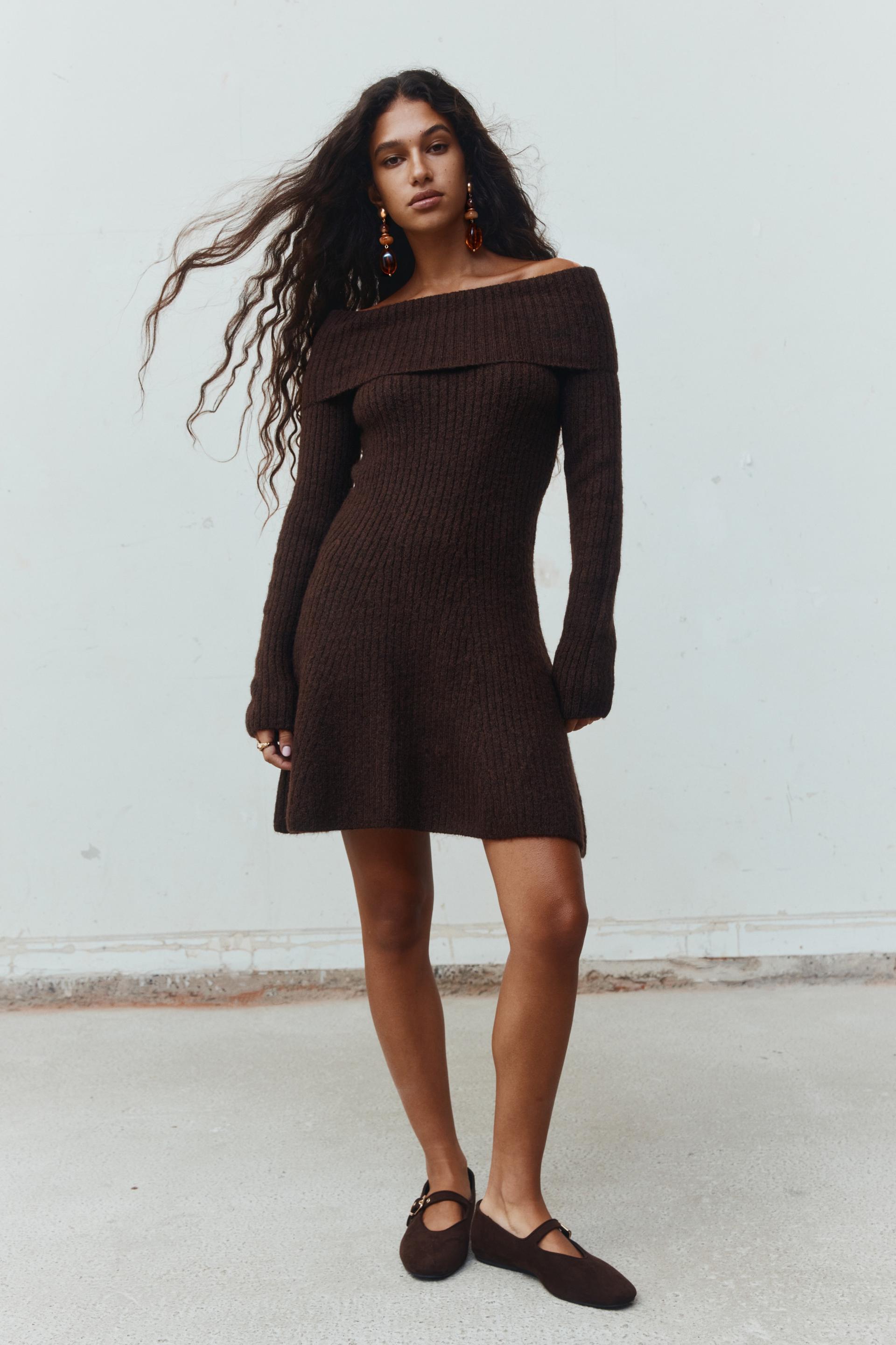 rib-knit off-the-shoulder dress