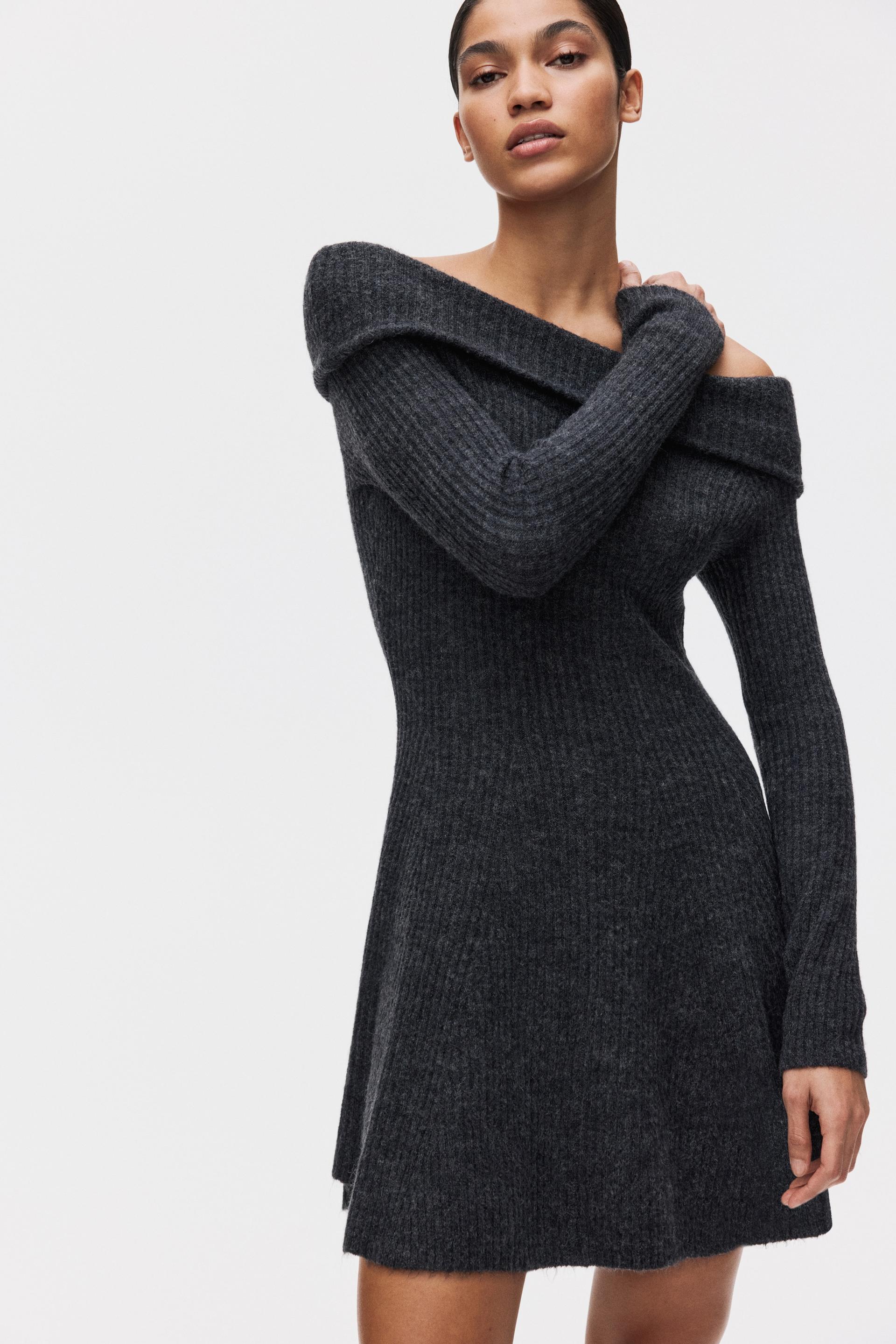 rib-knit off-the-shoulder dress