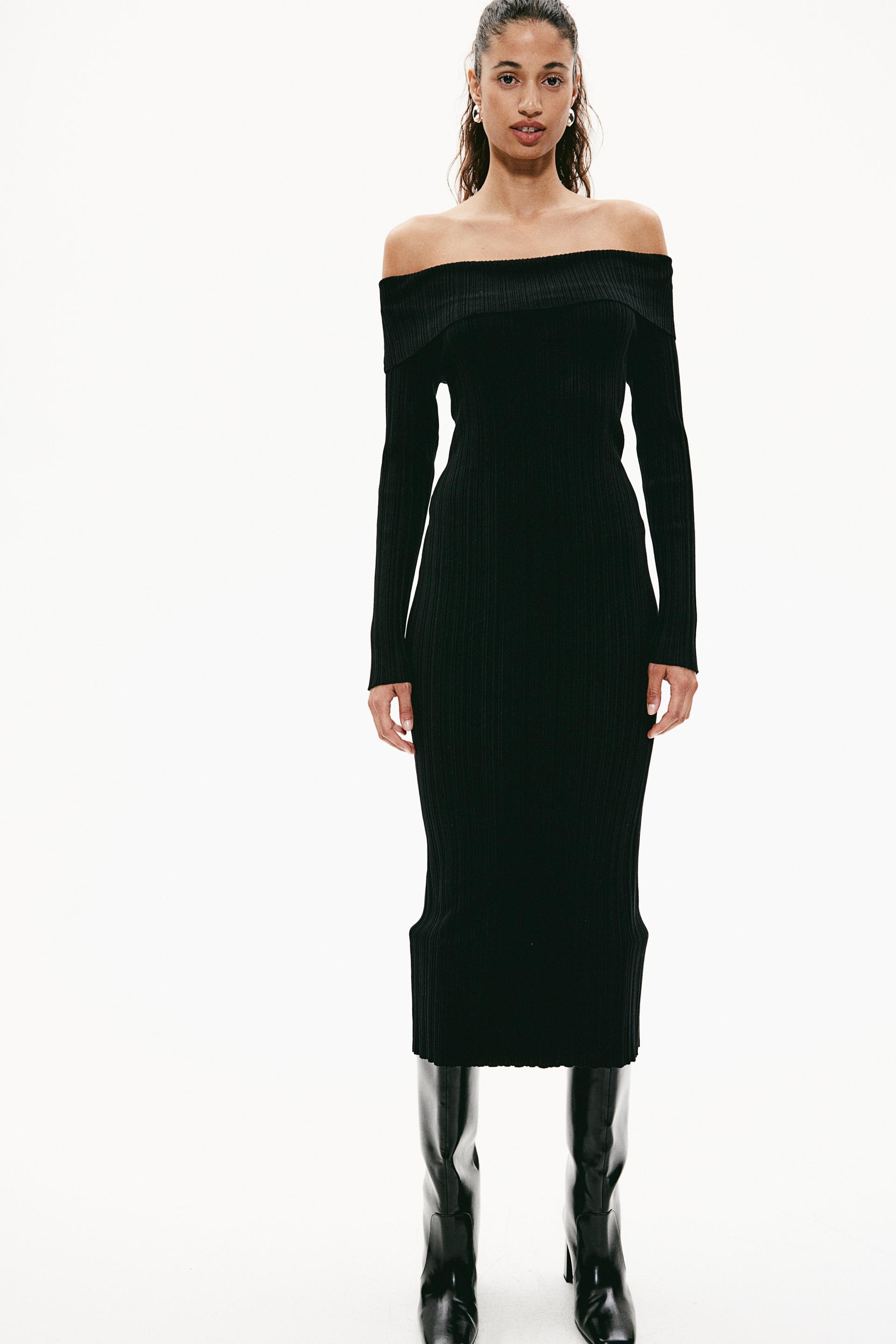 rib-knit off-the-shoulder dress