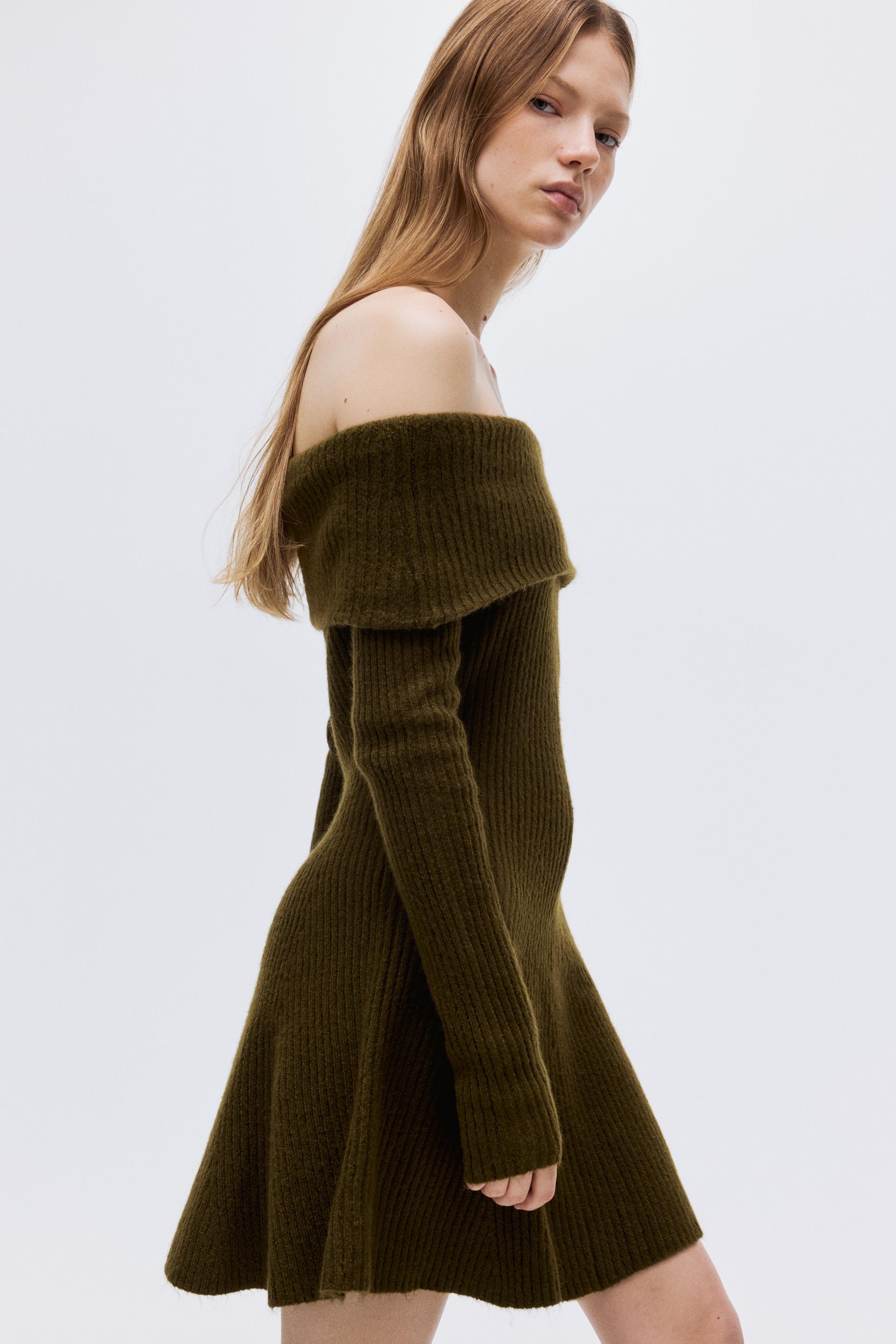 rib-knit off-the-shoulder dress
