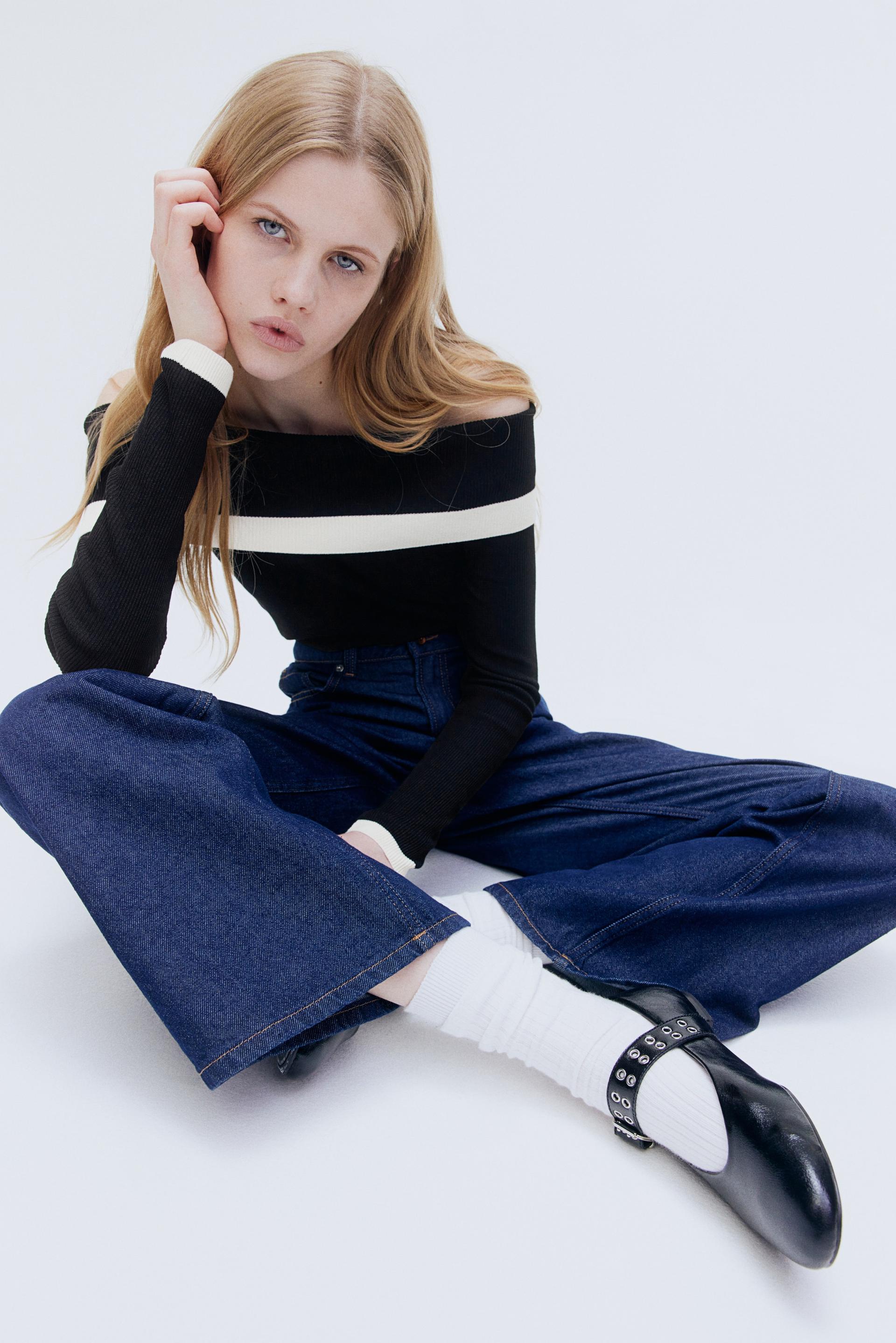 rib-knit off-the-shoulder top