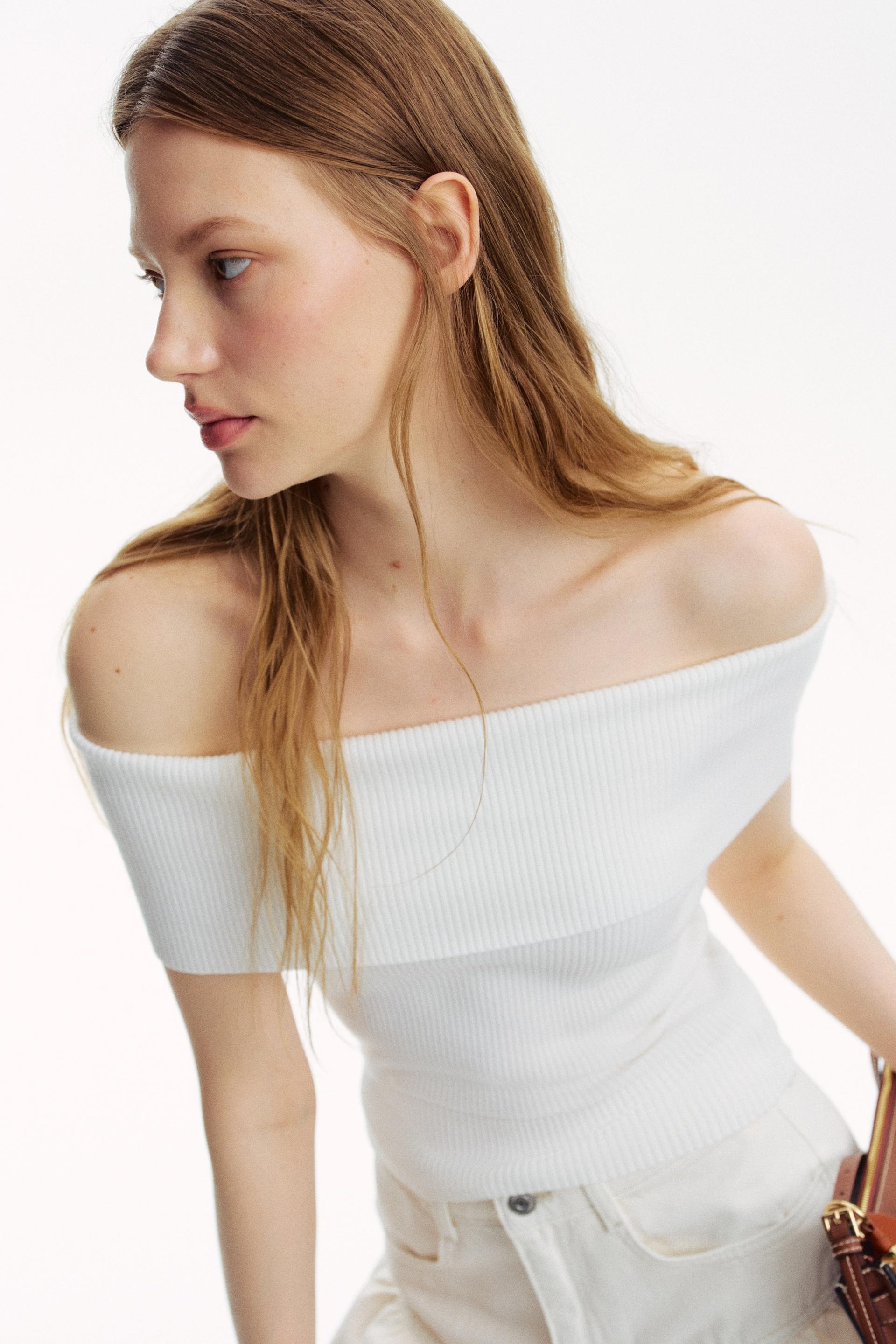 rib-knit off-the-shoulder top
