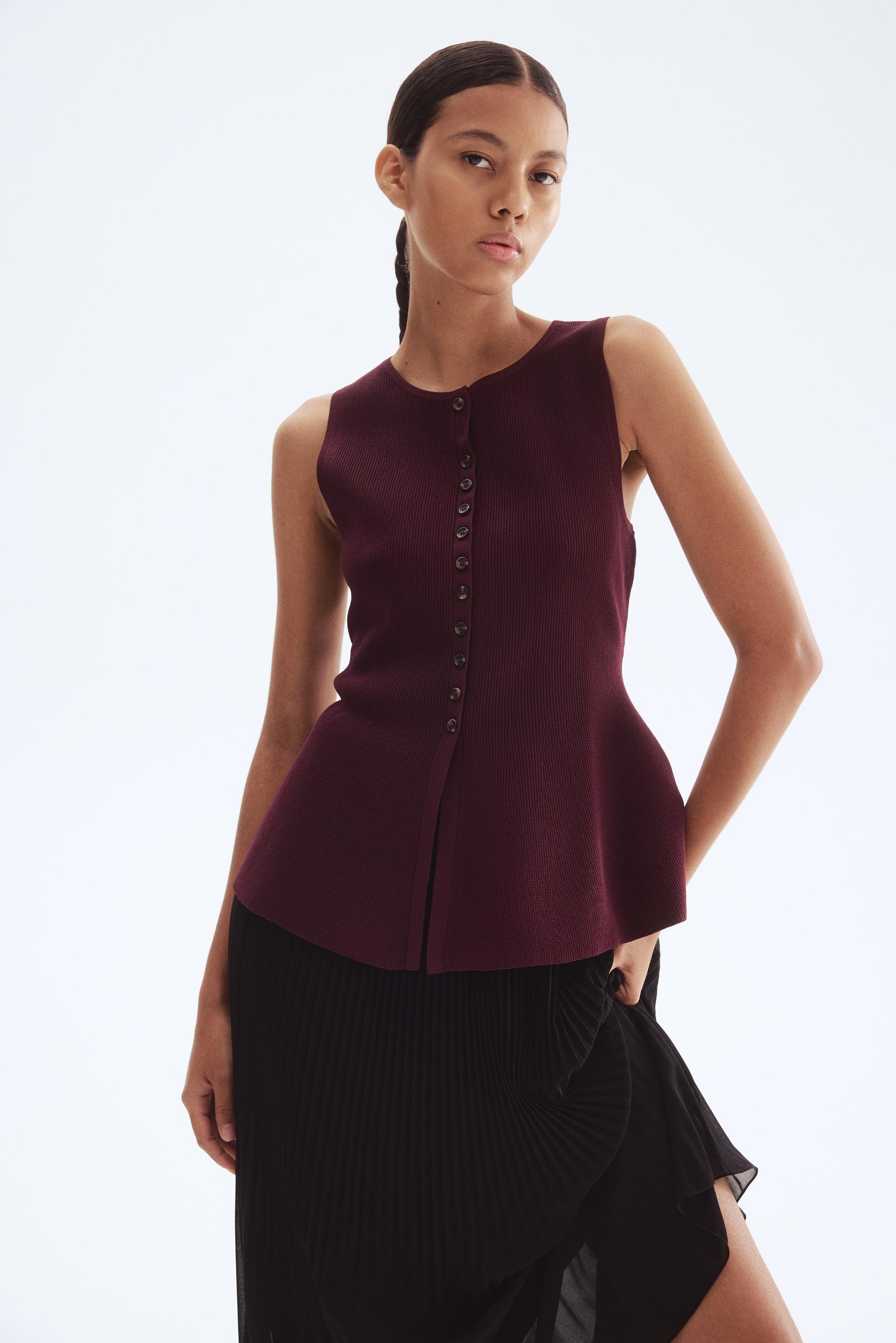 rib-knit peplum sleeveless top