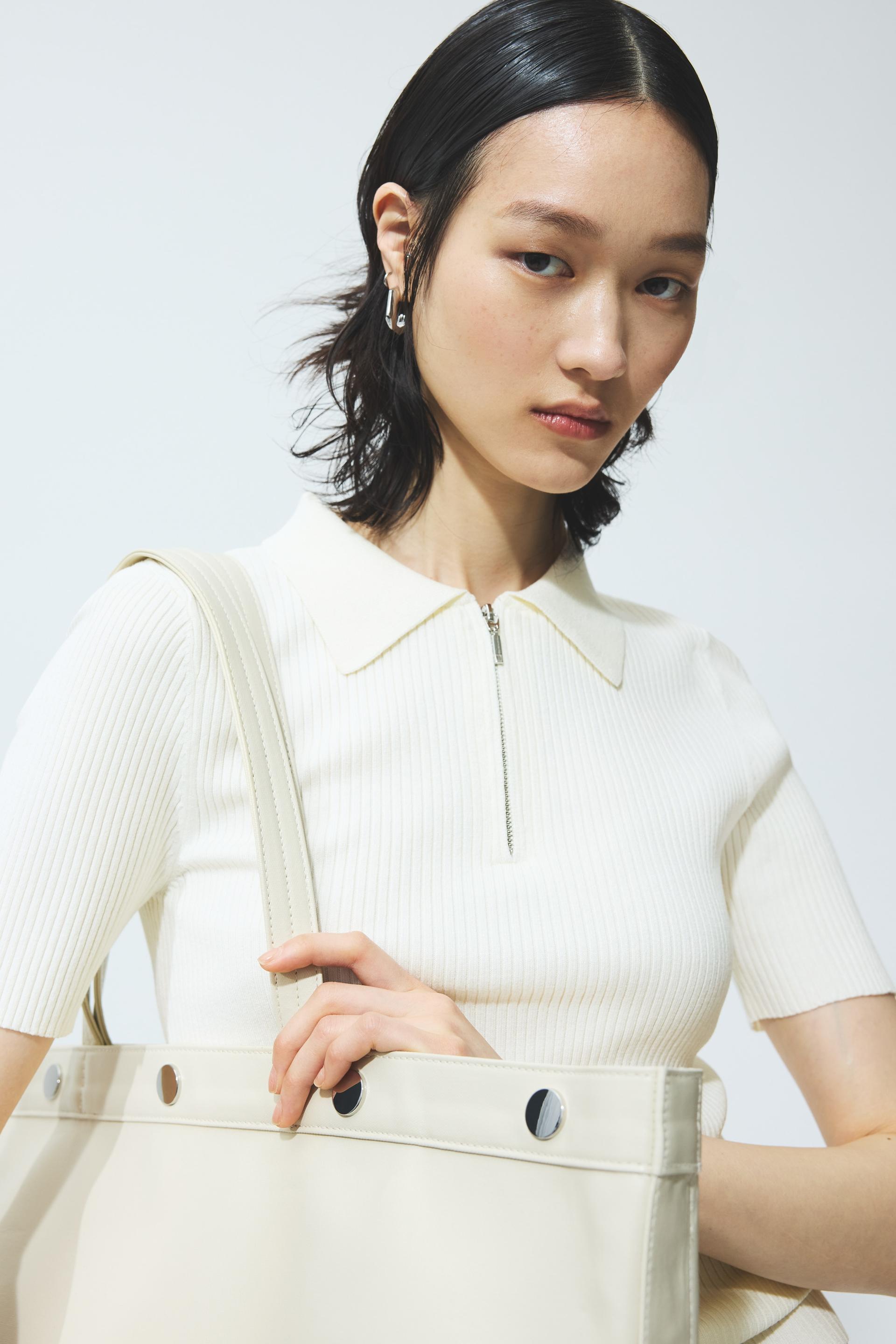rib-knit top with collar