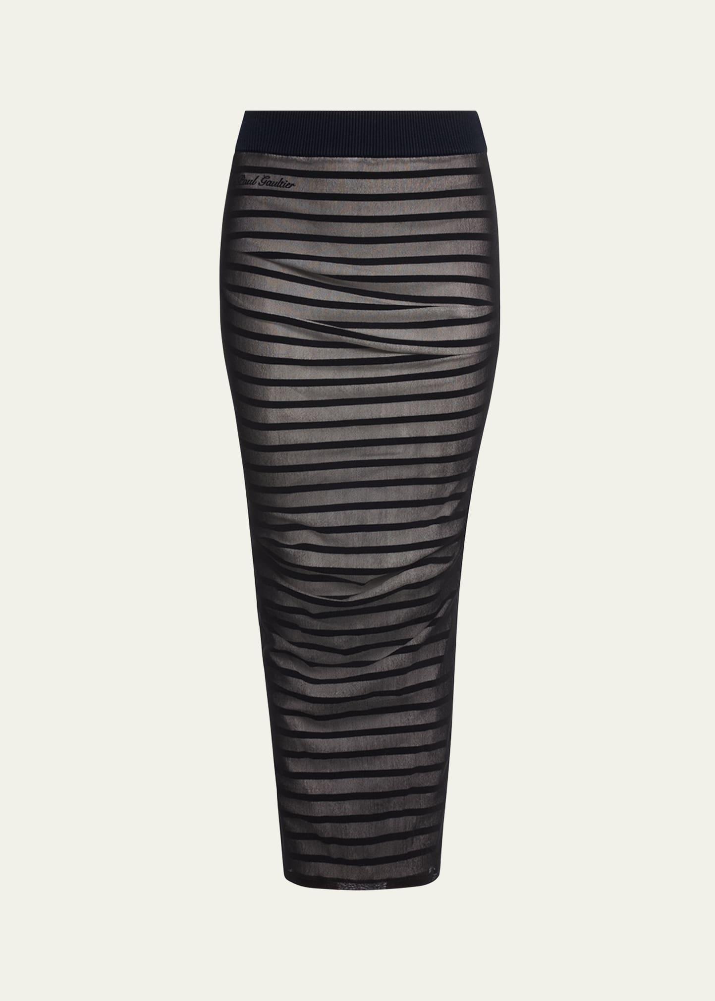 rib mariniere striped mesh-inset maxi skirt