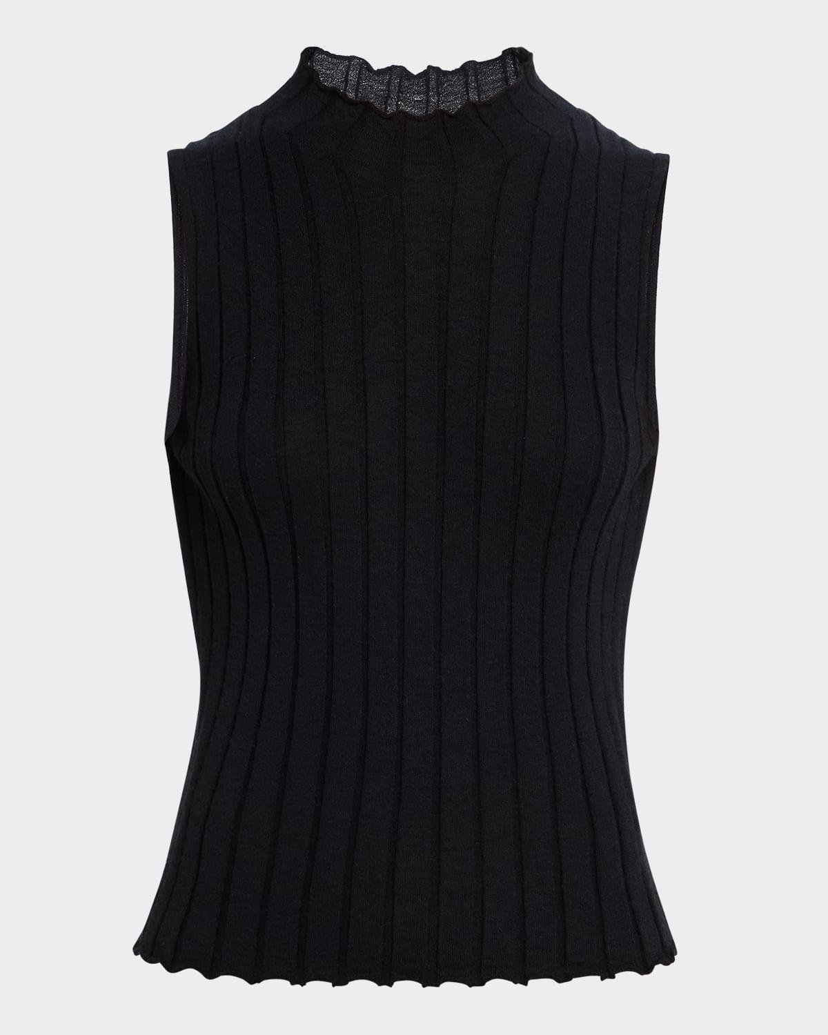 rib mock-neck cashmere shell