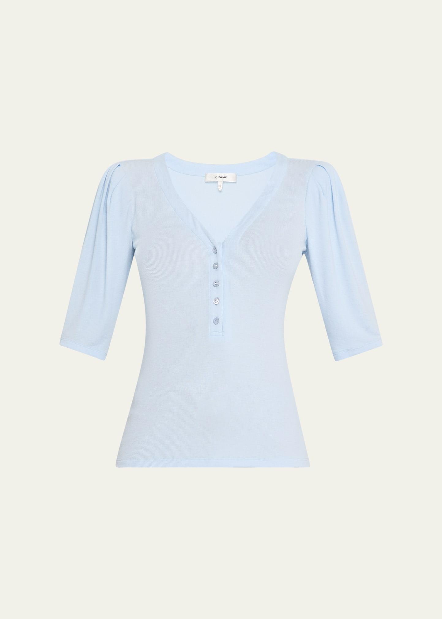 rib ruched short-sleeve henley top
