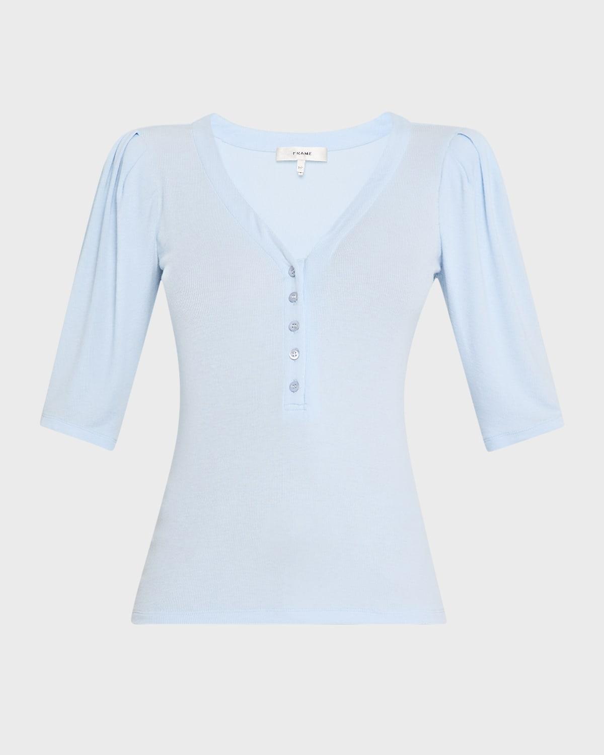 rib ruched short-sleeve henley top