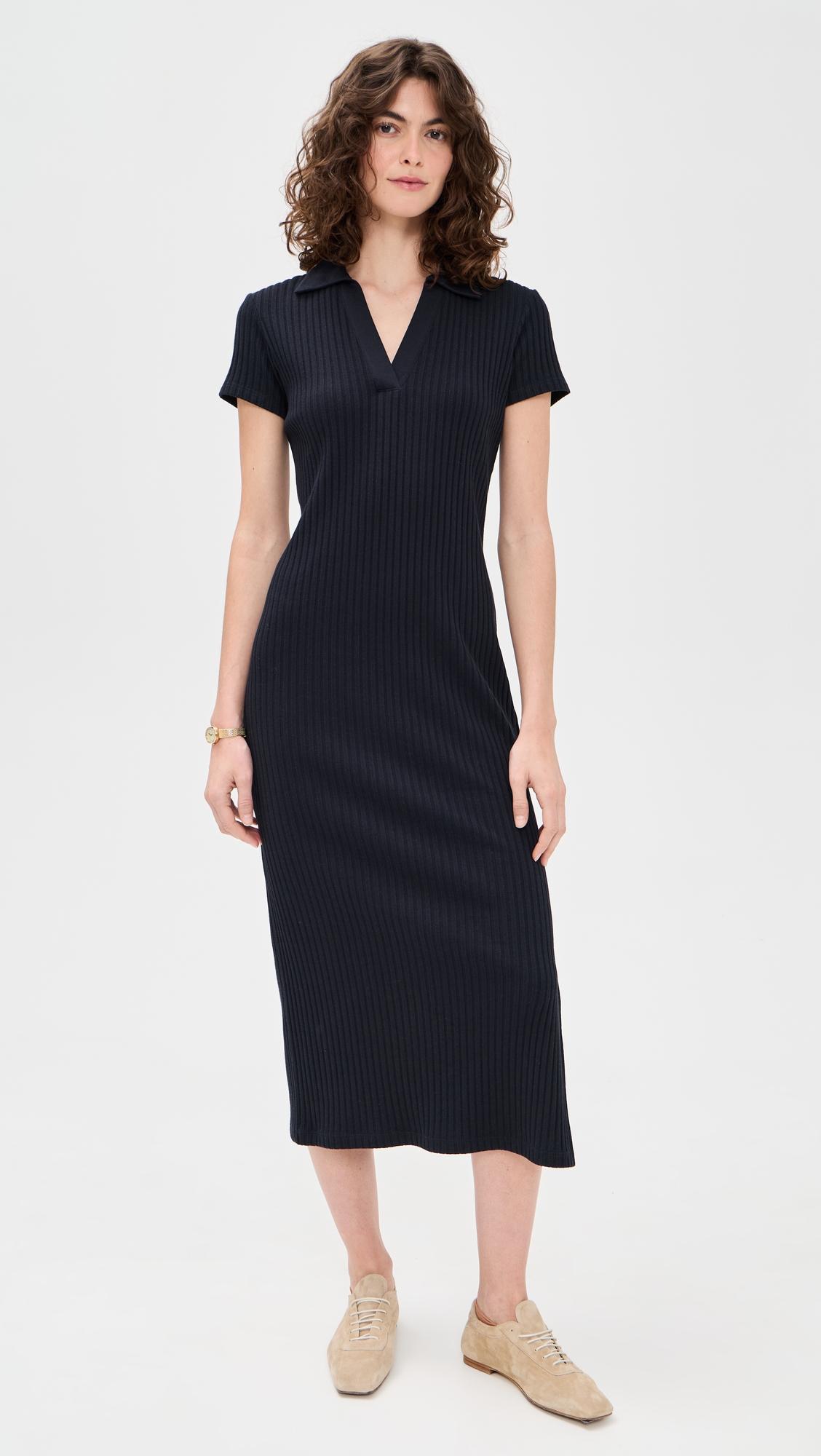 rib short sleeve polo dress