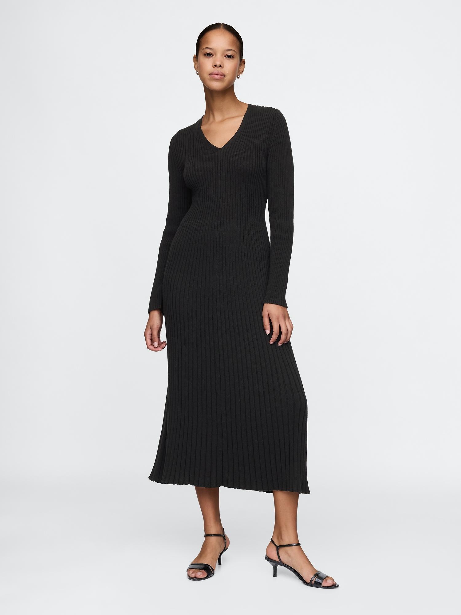 rib sweater v-neck maxi dress